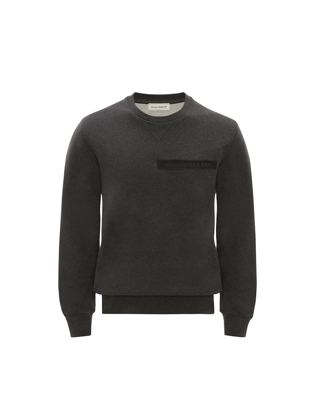 Alexander McQueen Man Sweatshirt With Selvedge Logo Band In Charcoal
