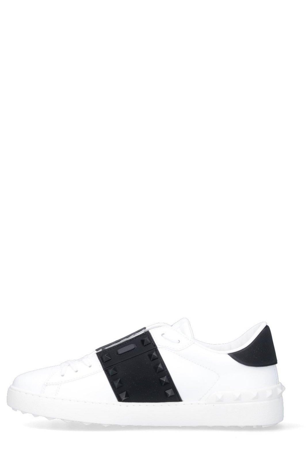 Shop Valentino Garavani Rockstud Lace-up Sneakers In White