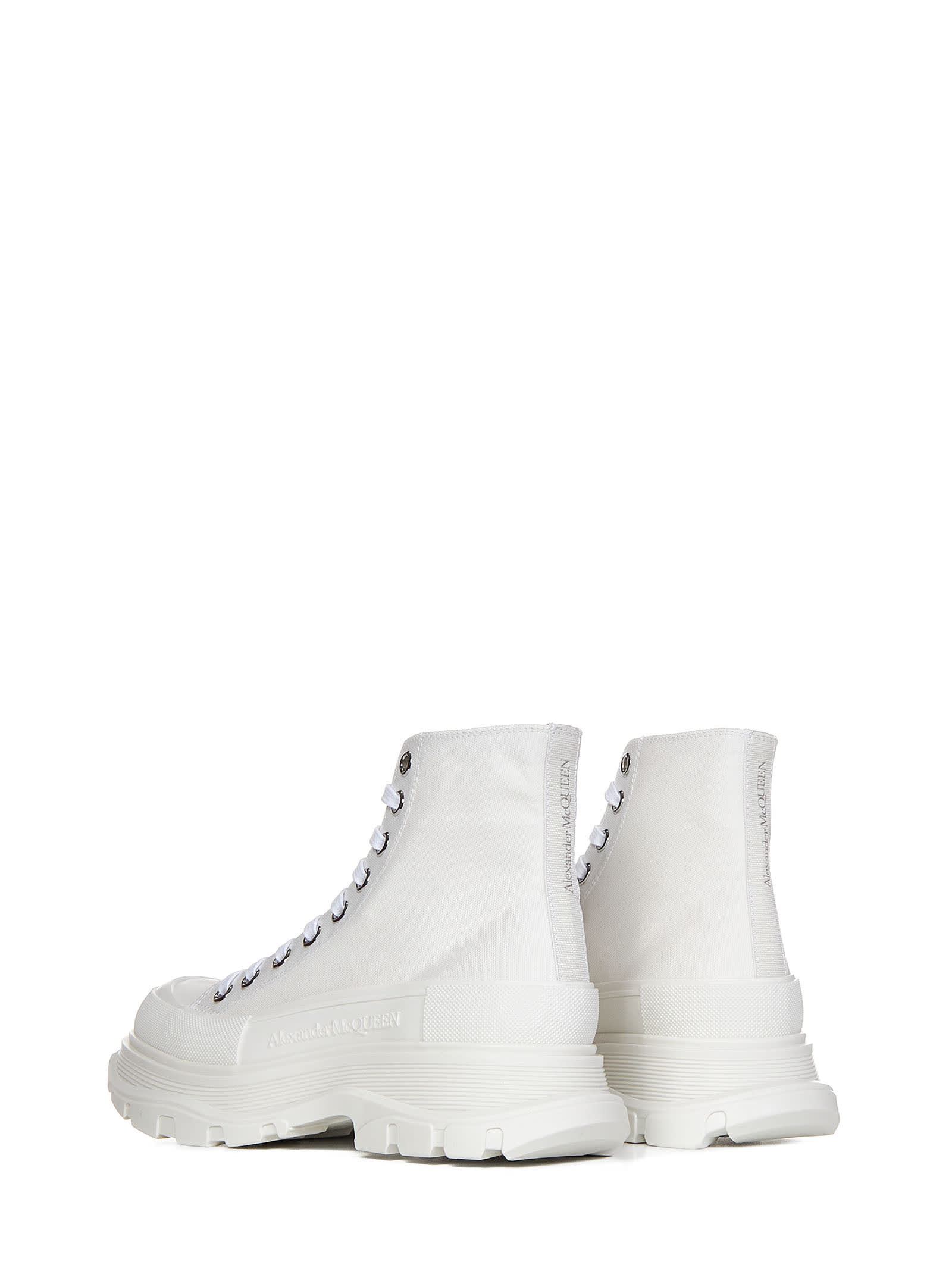 Alexander Mcqueen Tread Slick Canvas And Rubber Exaggerated-sole Ankle Boots In White