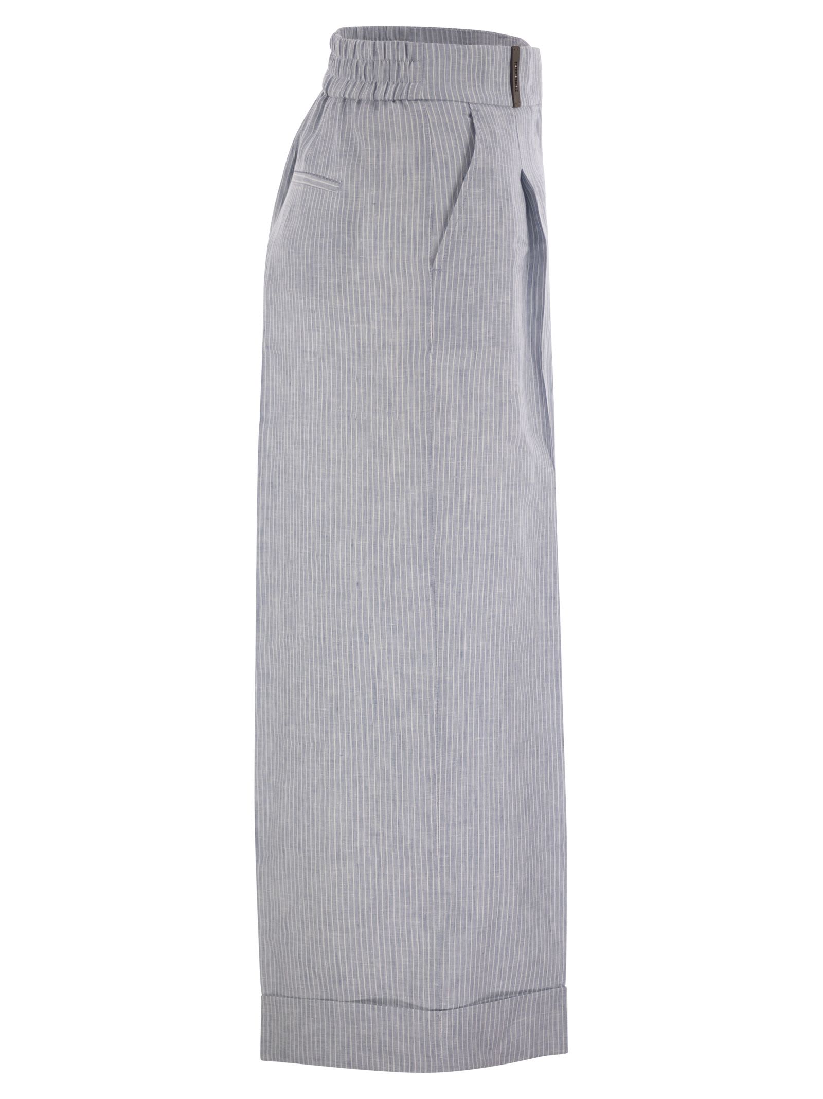 Peserico Linen Trousers With Striped Pattern In Gray
