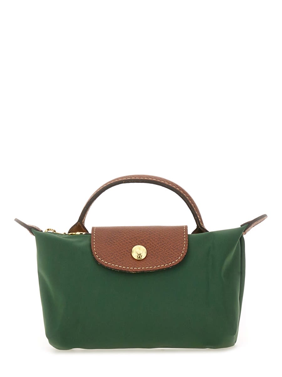 Longchamp Le Pliage Original Canvas Pouch With Handle In Green