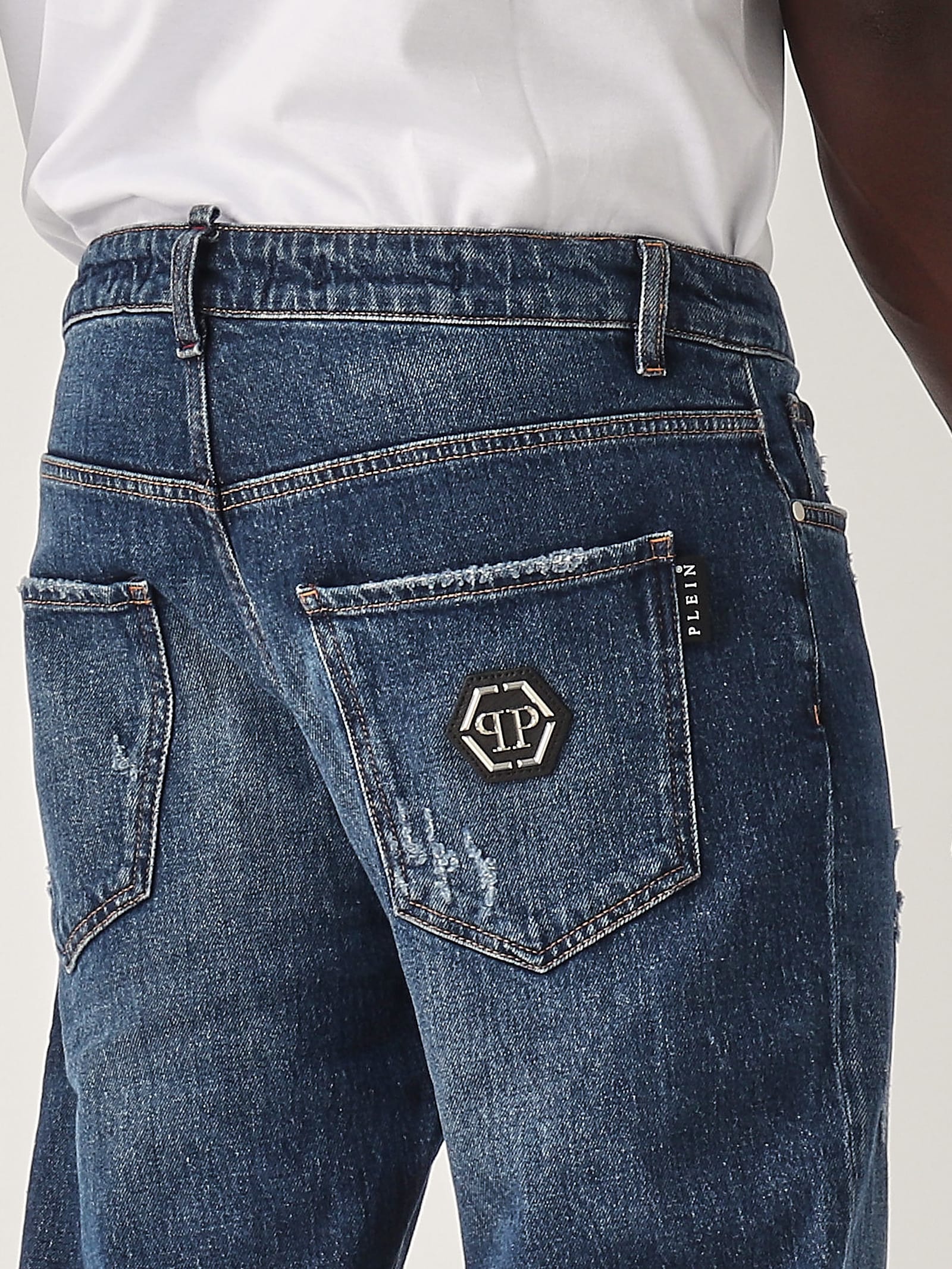 Shop Philipp Plein Pantalone Uomo Jeans In Denim Medio