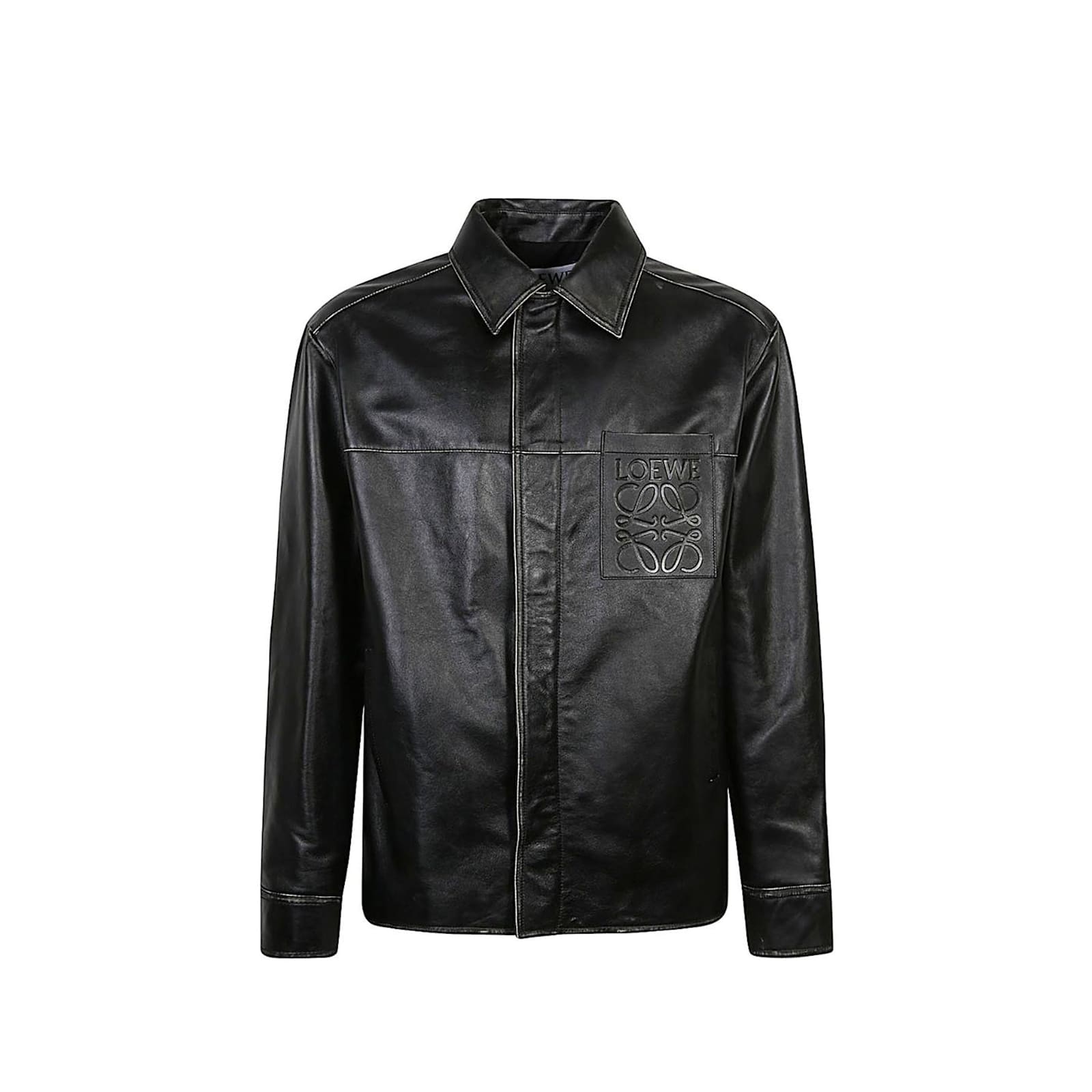 Shop Loewe Overshirt Leather Jacket In Black