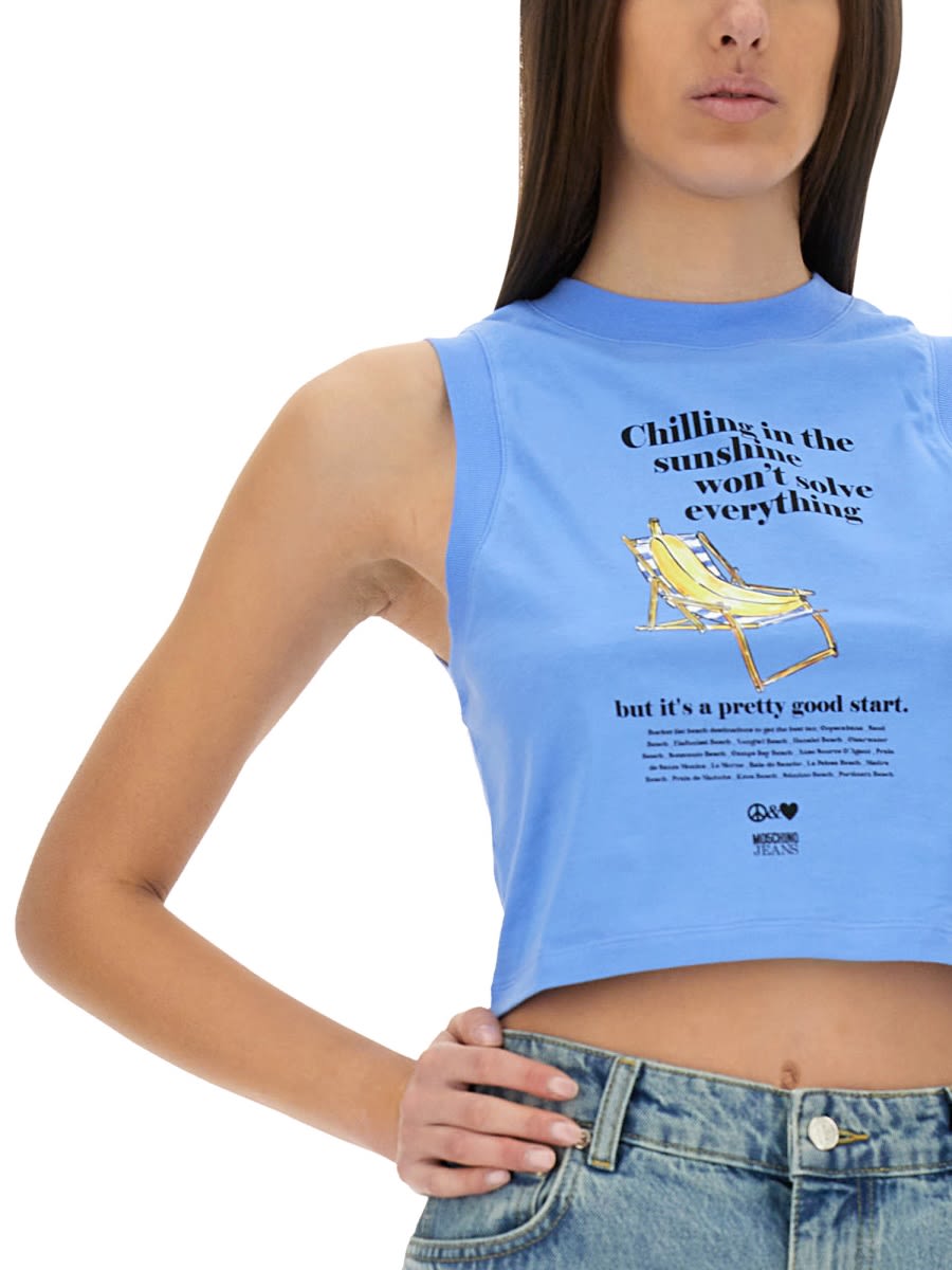 M05ch1n0 Jeans Cropped Top With Print In Azure