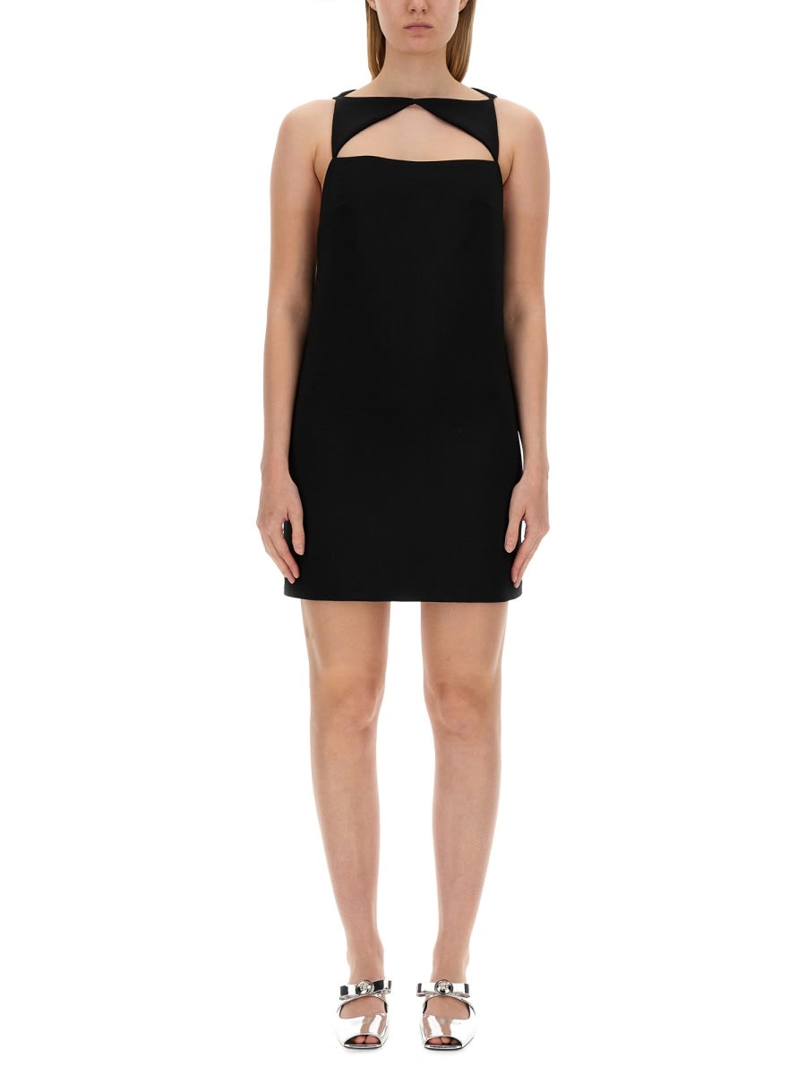 Shop Versace Wool Blend Straight Mini Dress With Cut-out In Black