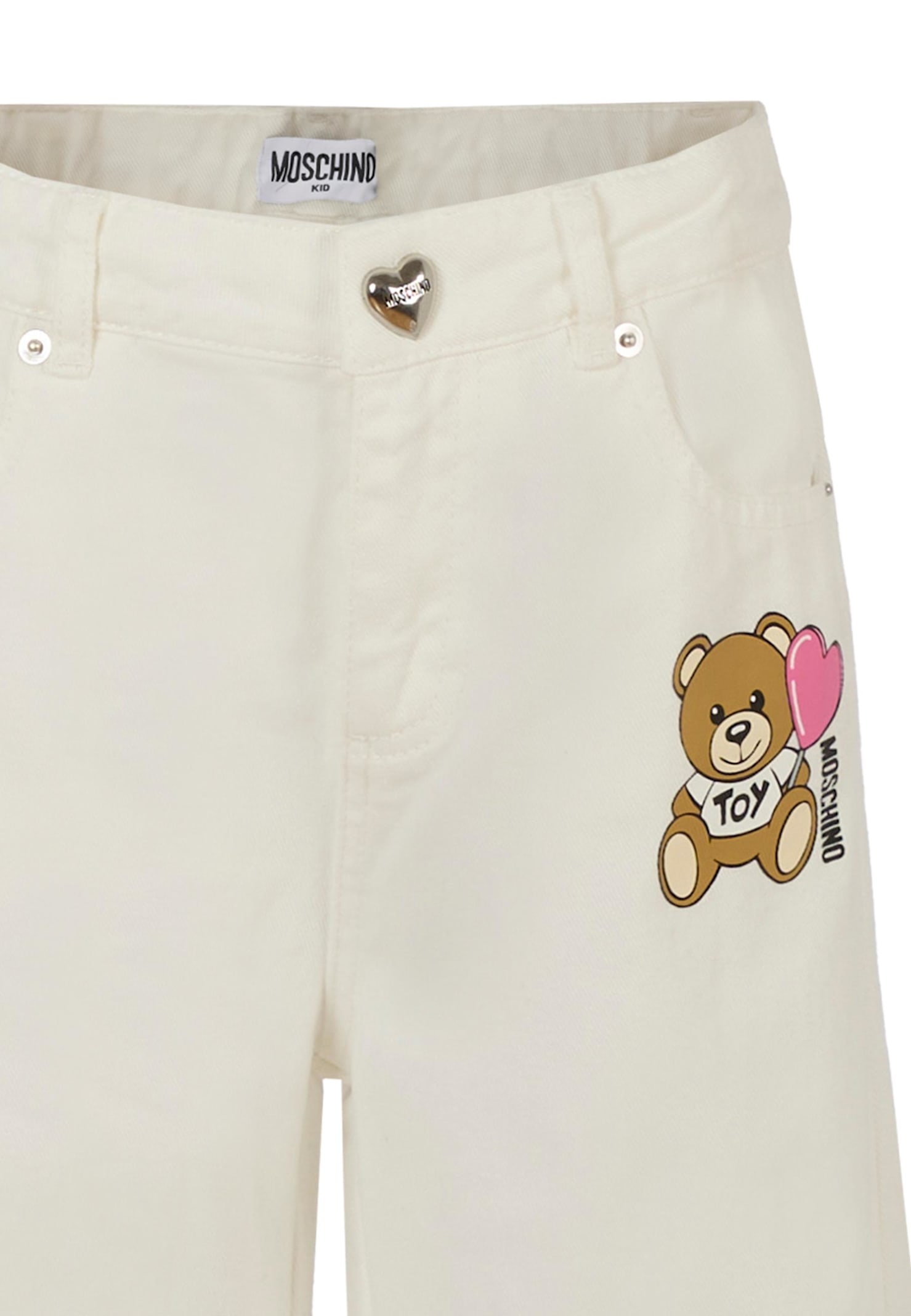 Moschino Ivory Jeans For Girl With Teddy Bear In White