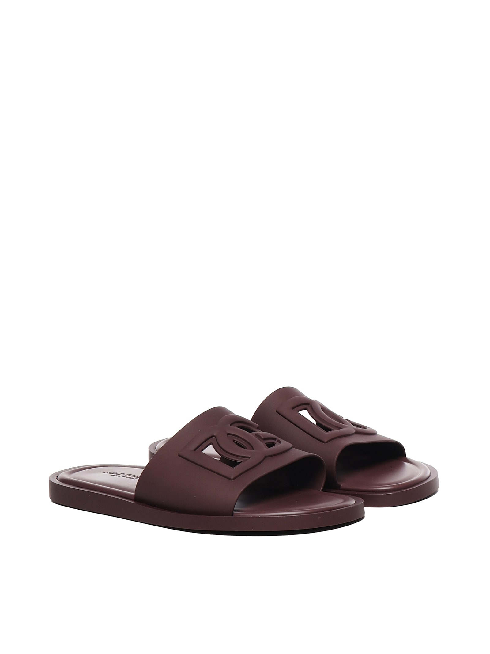 Dolce & Gabbana Logo-embellished Slide Sandals In Brown