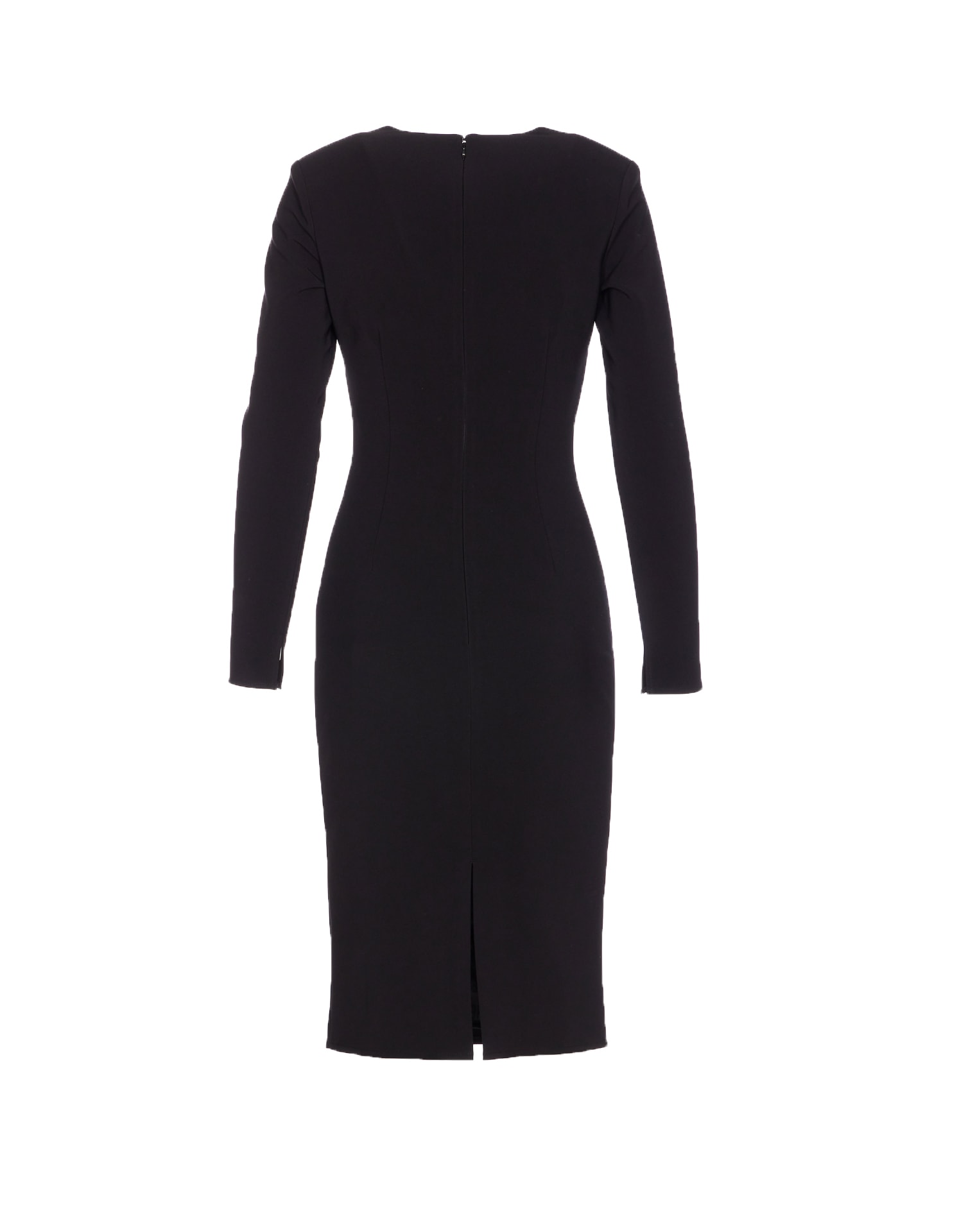 Elisabetta Franchi Shoulder Reinforced V-neckline Midi Dress With Split In Black
