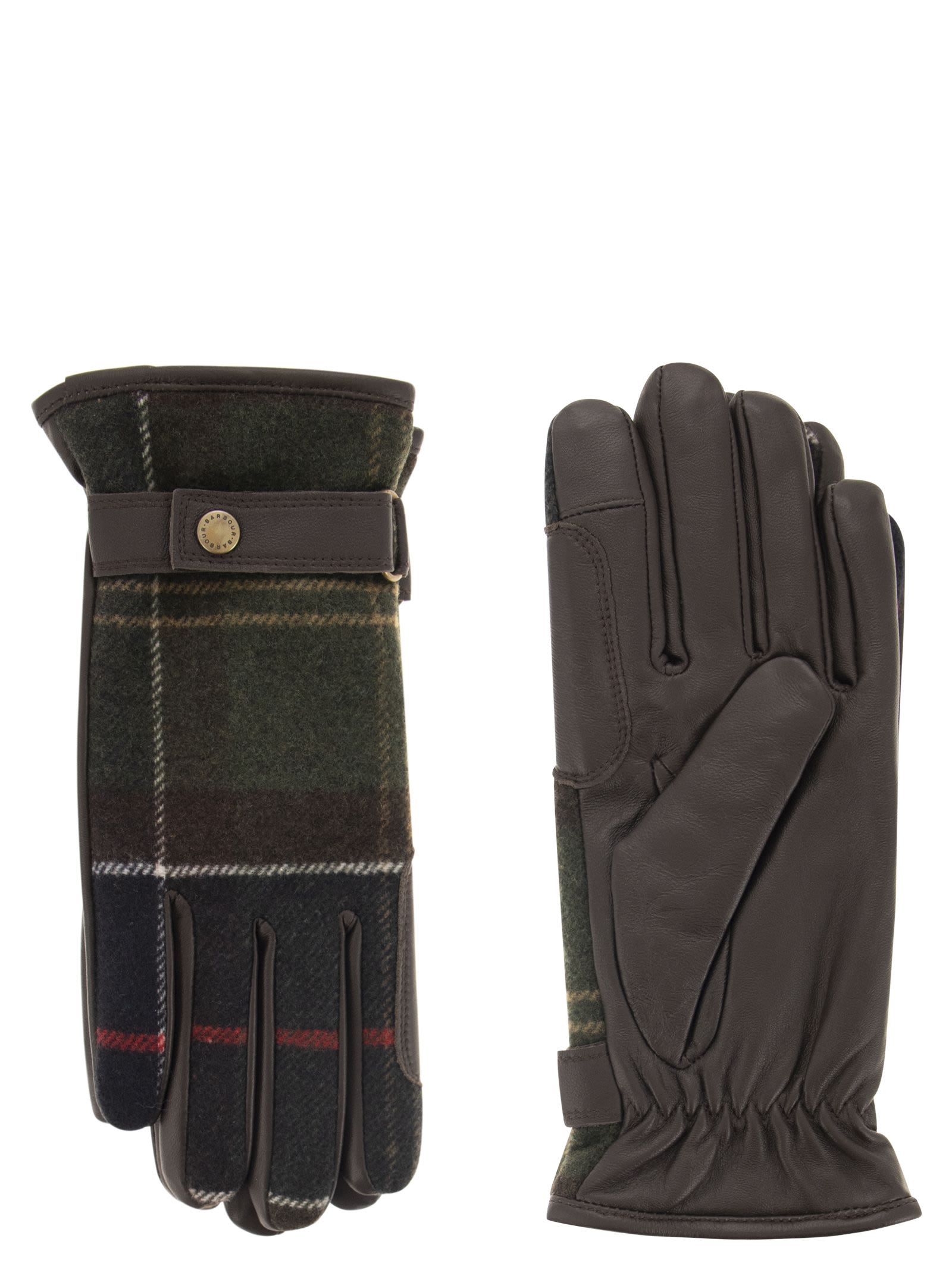 Barbour Aubrey Tartan-check Full-finger Panelled Gloves In Black