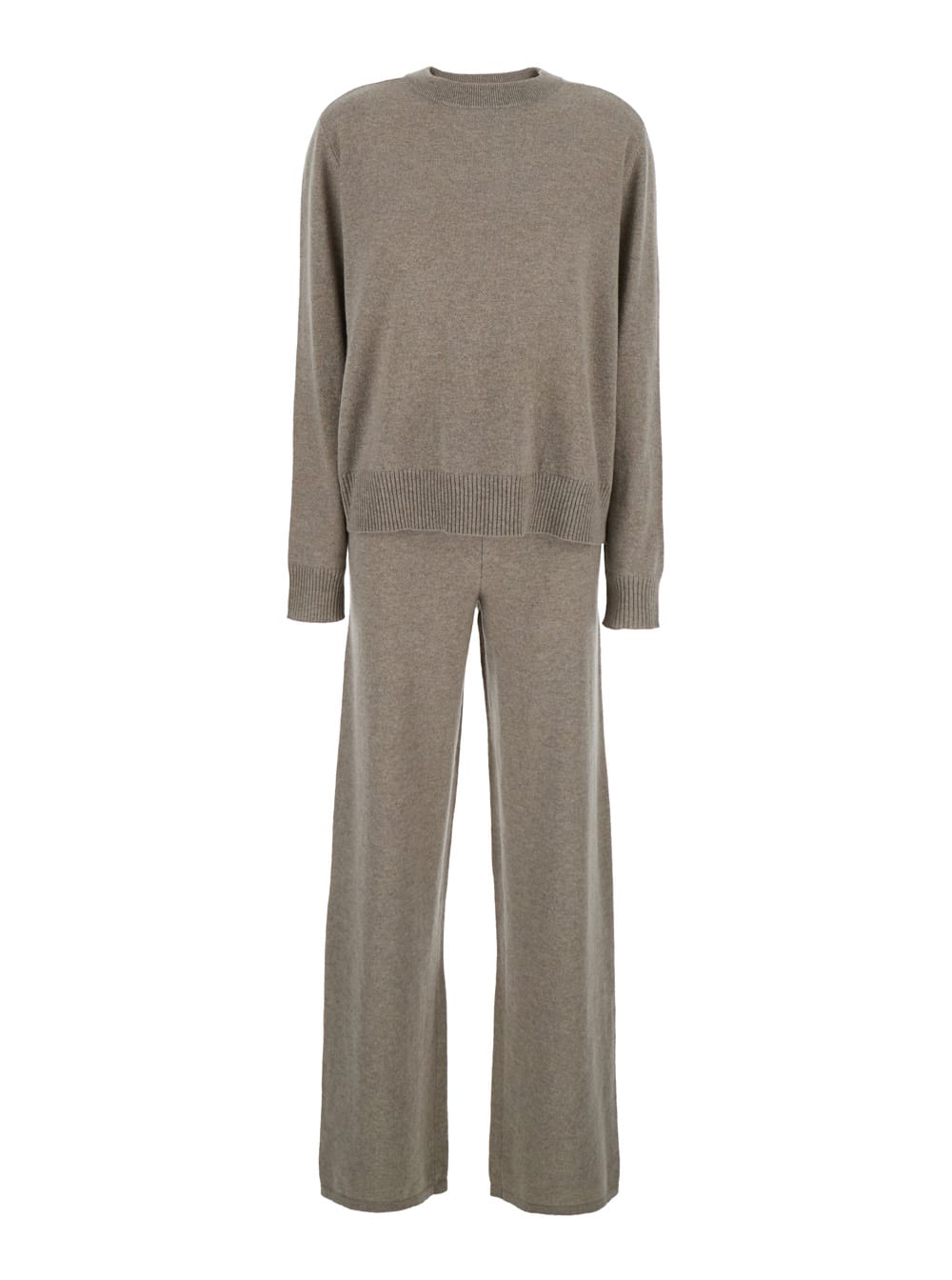 Grey Crewneck Set In Cashmere Woman