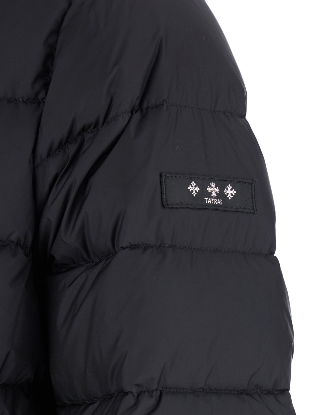Tatras Liko Black Down Jacket With Drawstring Hood And Logo Patch On The Side In Tech Fabric Man In Black