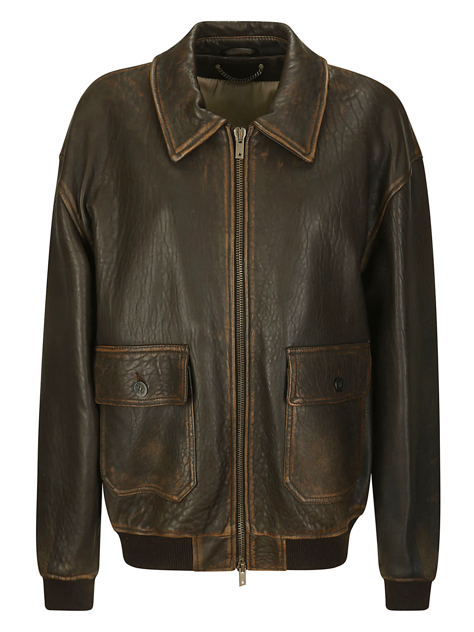 Shop Golden Goose Journey Ms Aviator Jacket Strong Sheep Leather In Dark Brown