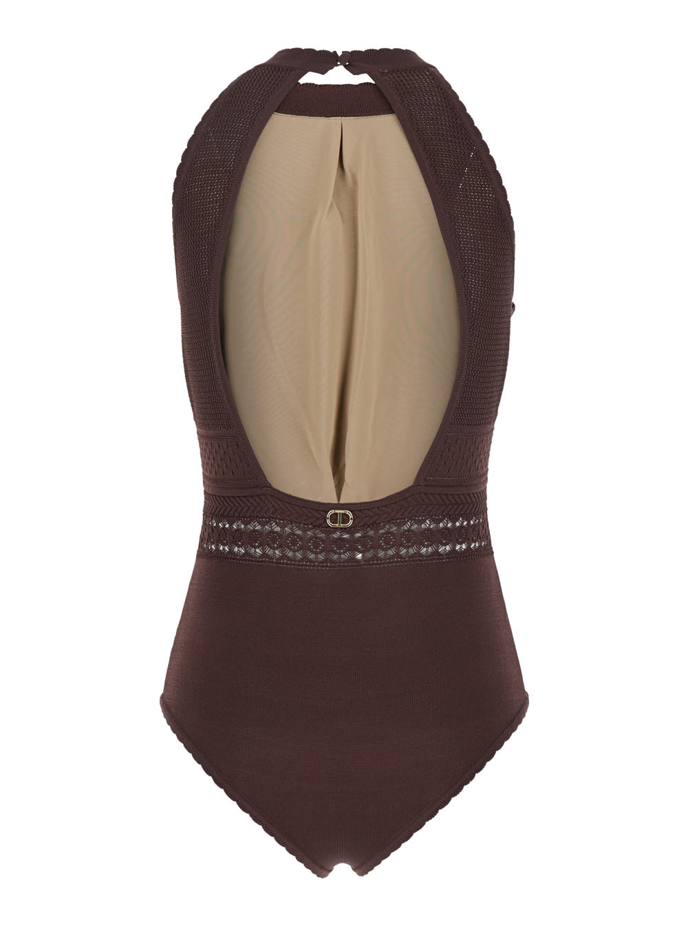 Twinset Brown Top With Knitted Design And Cut-out On The Back In Viscose Blend Woman