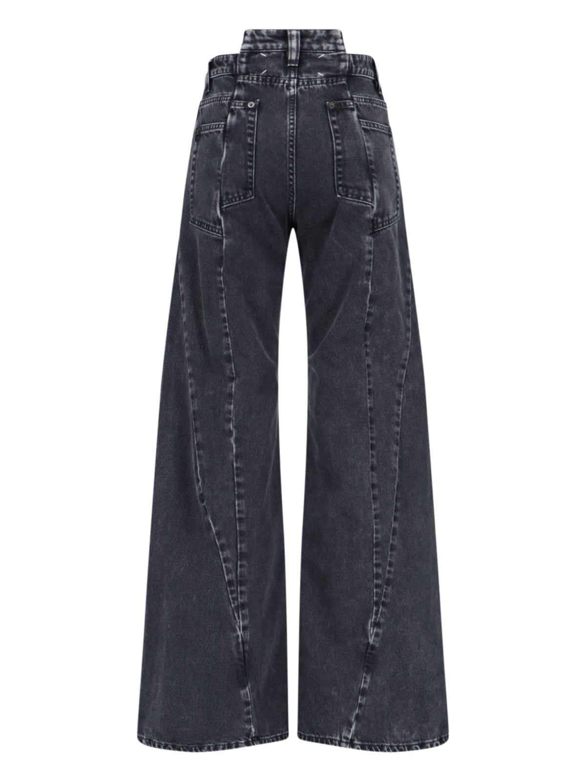 Maison Margiela Black Jeans With Wide Leg And Four-stitch Moniker Logo In Denim Woman In Black
