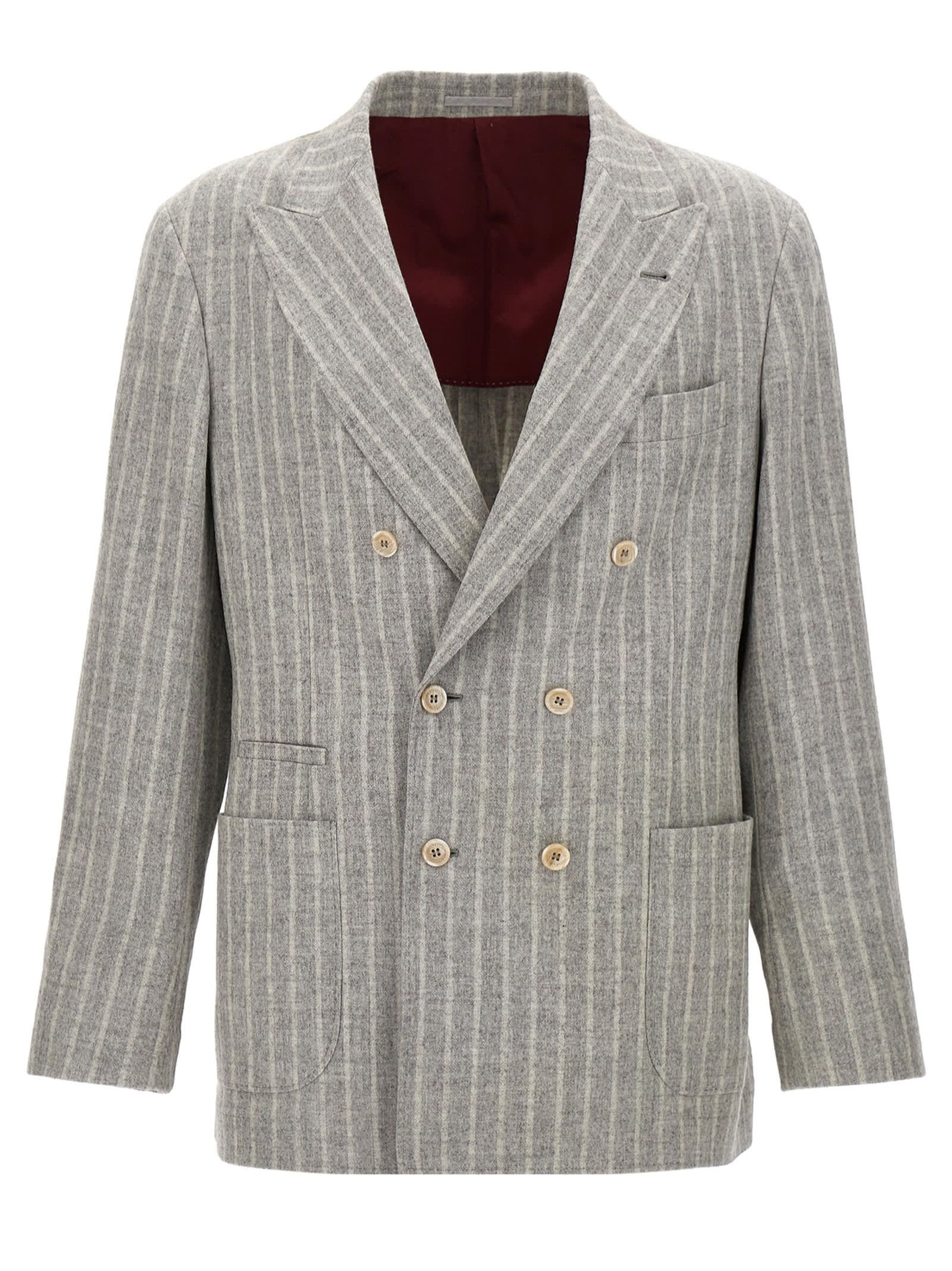 Shop Brunello Cucinelli Pinstripe Blazer In Gray