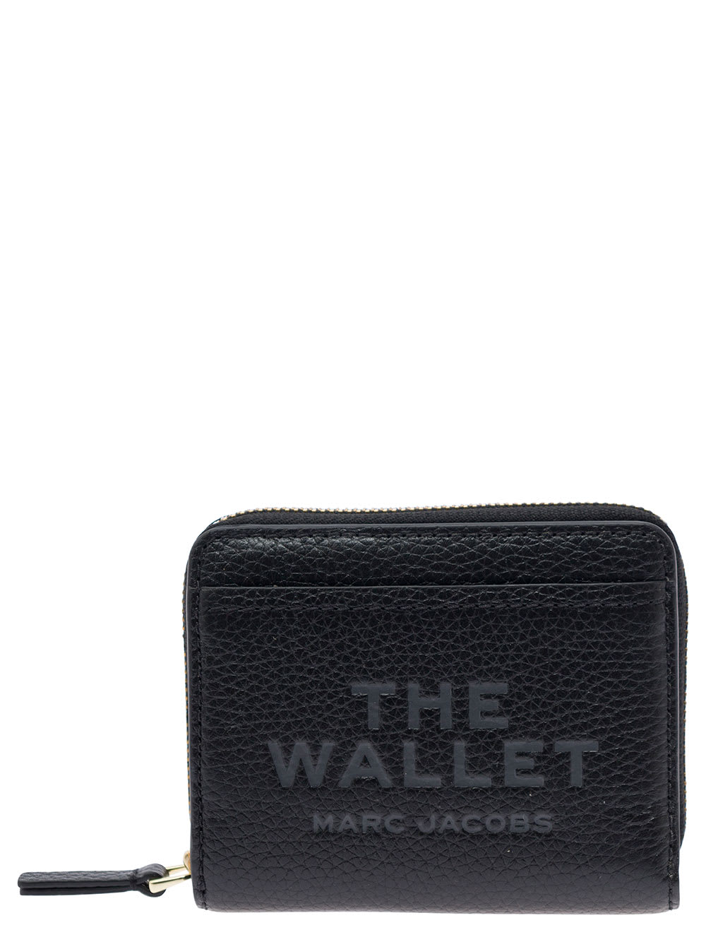 Shop Marc Jacobs Mini Compact Black Wallet With Embossed Logo In Hammered Leather Woman