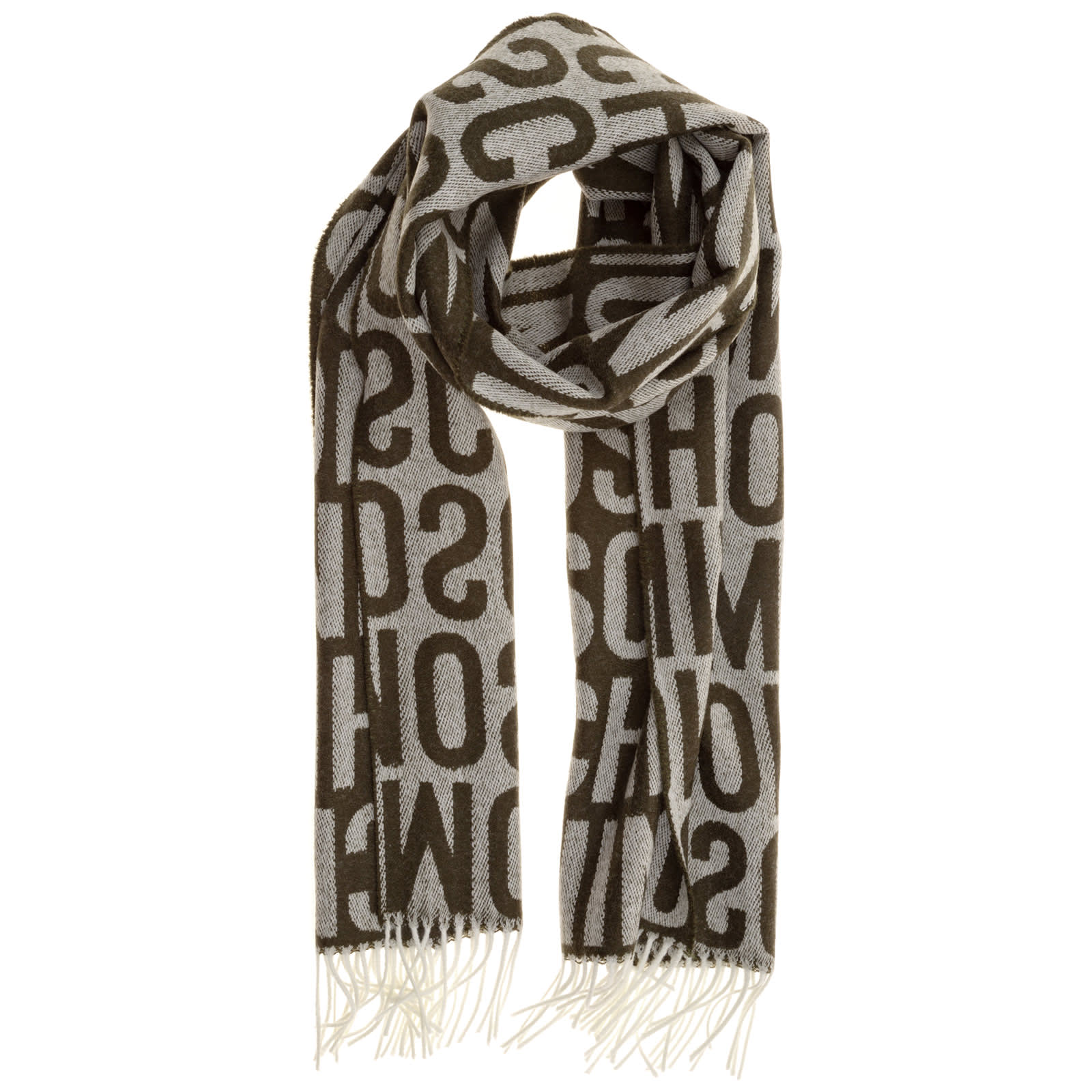 Moschino Double Question Mark Wool Scarf In Green