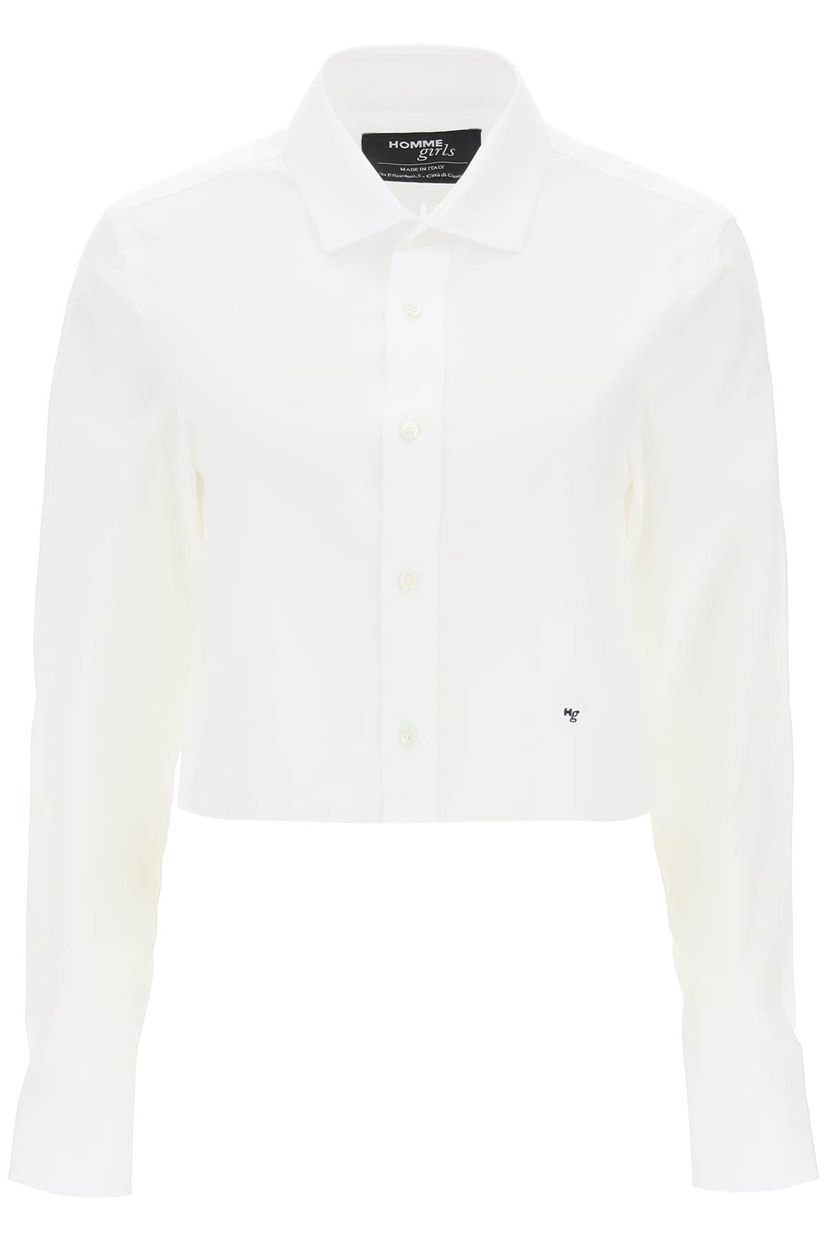 Shop Hommegirls Cotton Twill Cropped Shirt In White (white)