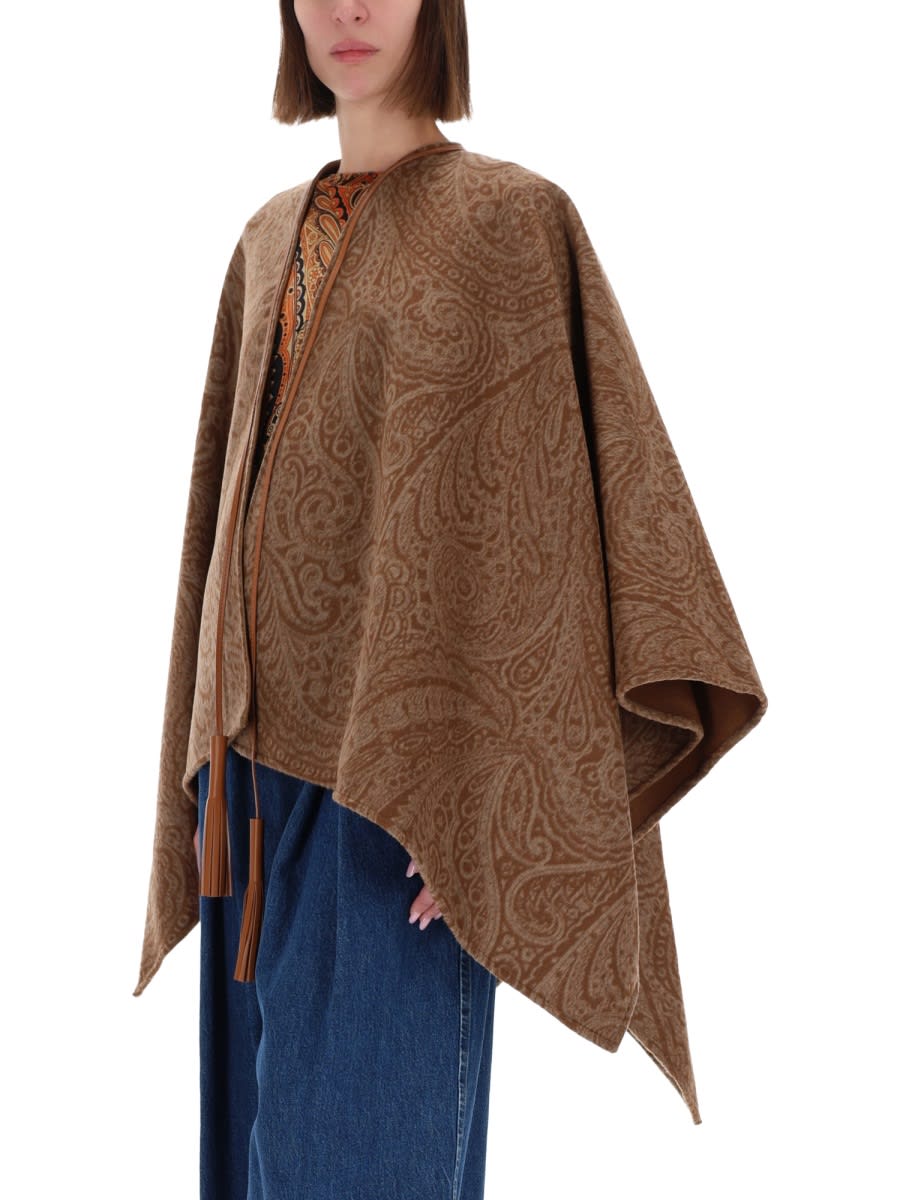 Etro Wool And Cashmere Jacquard Cloak In Brown