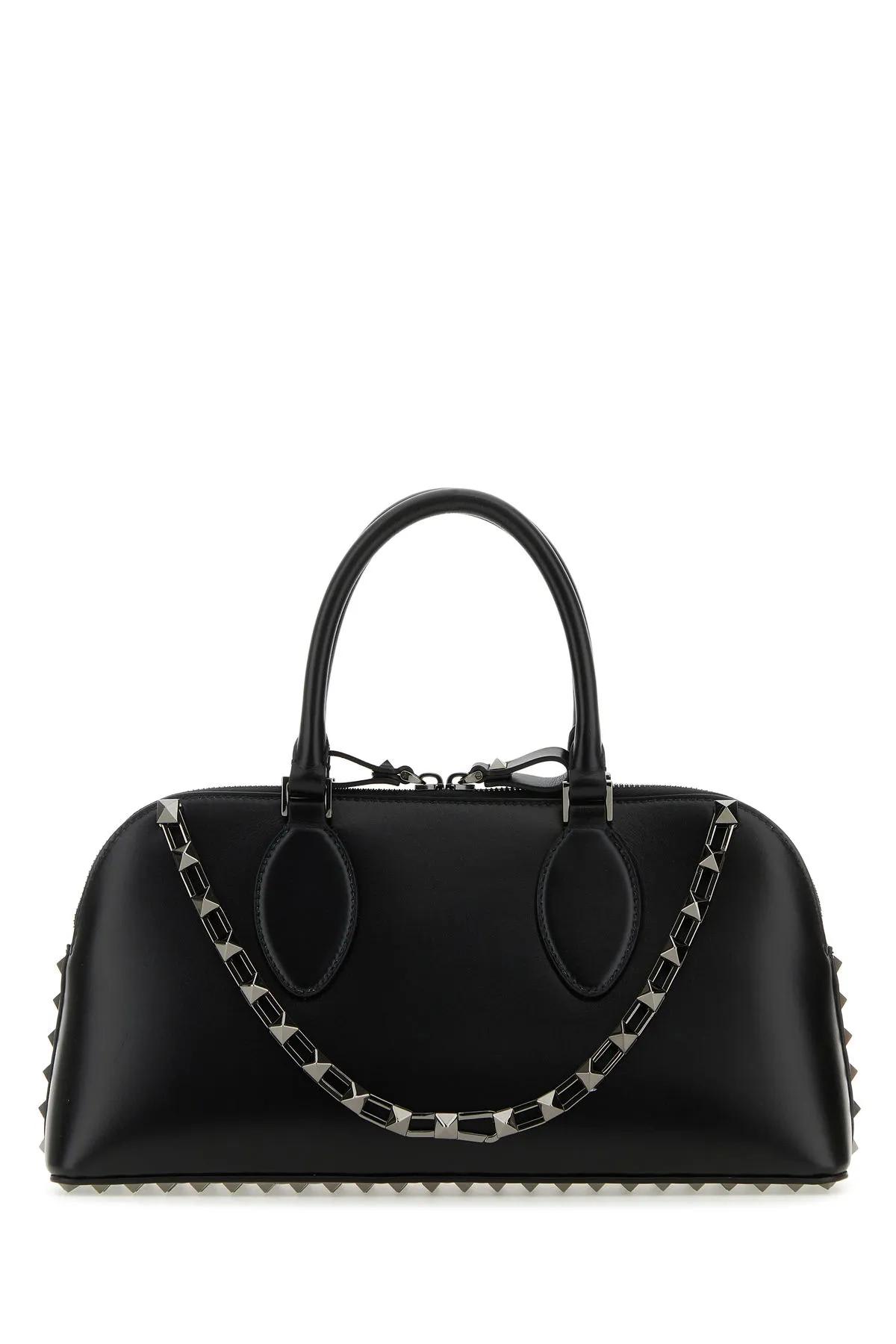 Black Leather Rockstud Handbag