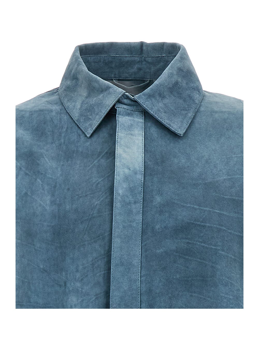 Shop Arma Light Blue Shirt With Hidden Fastening In Suede Man