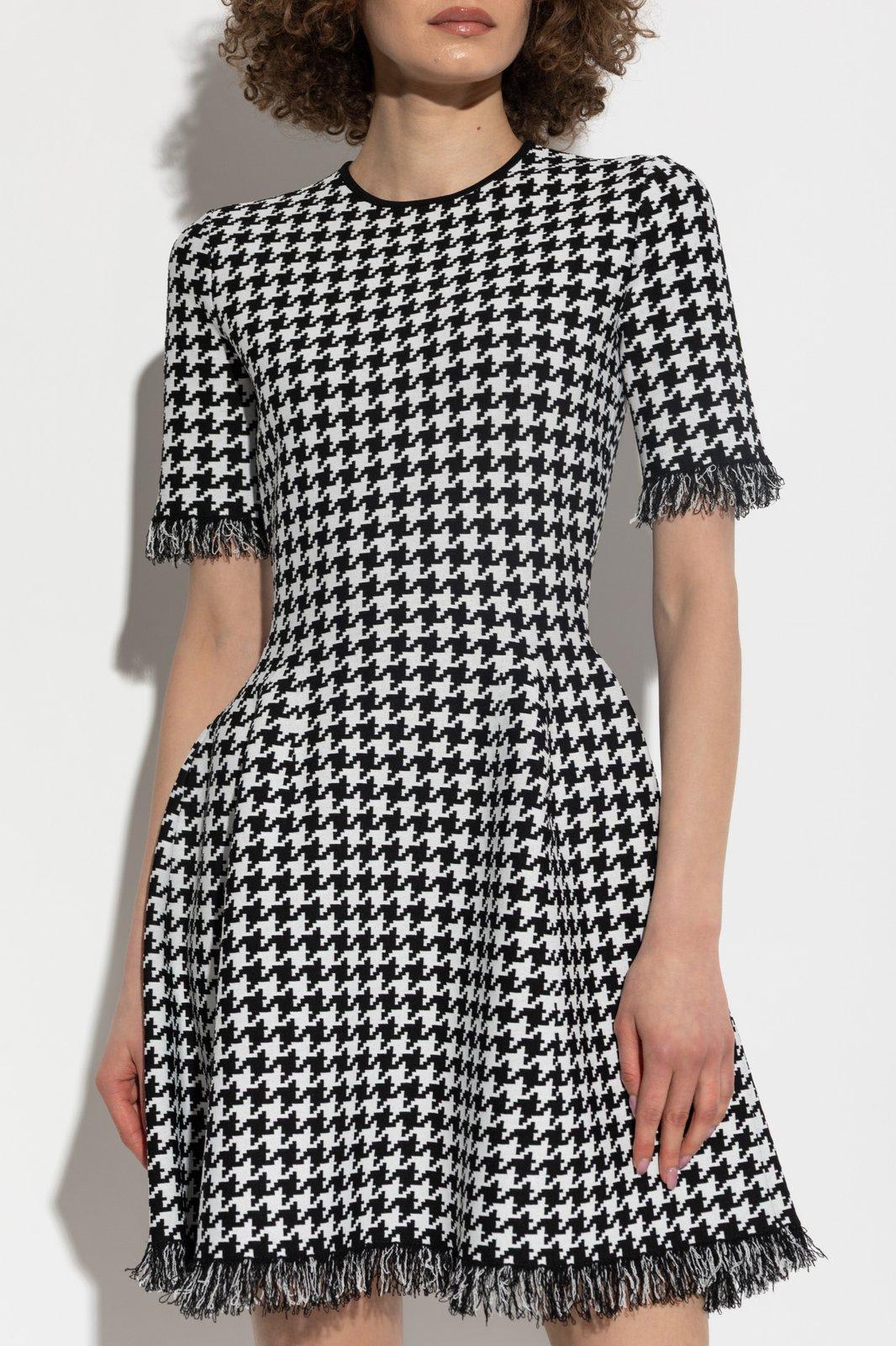 Alexander Mcqueen Fringe Trim Houndstooth Round Neckline Short Sleeves