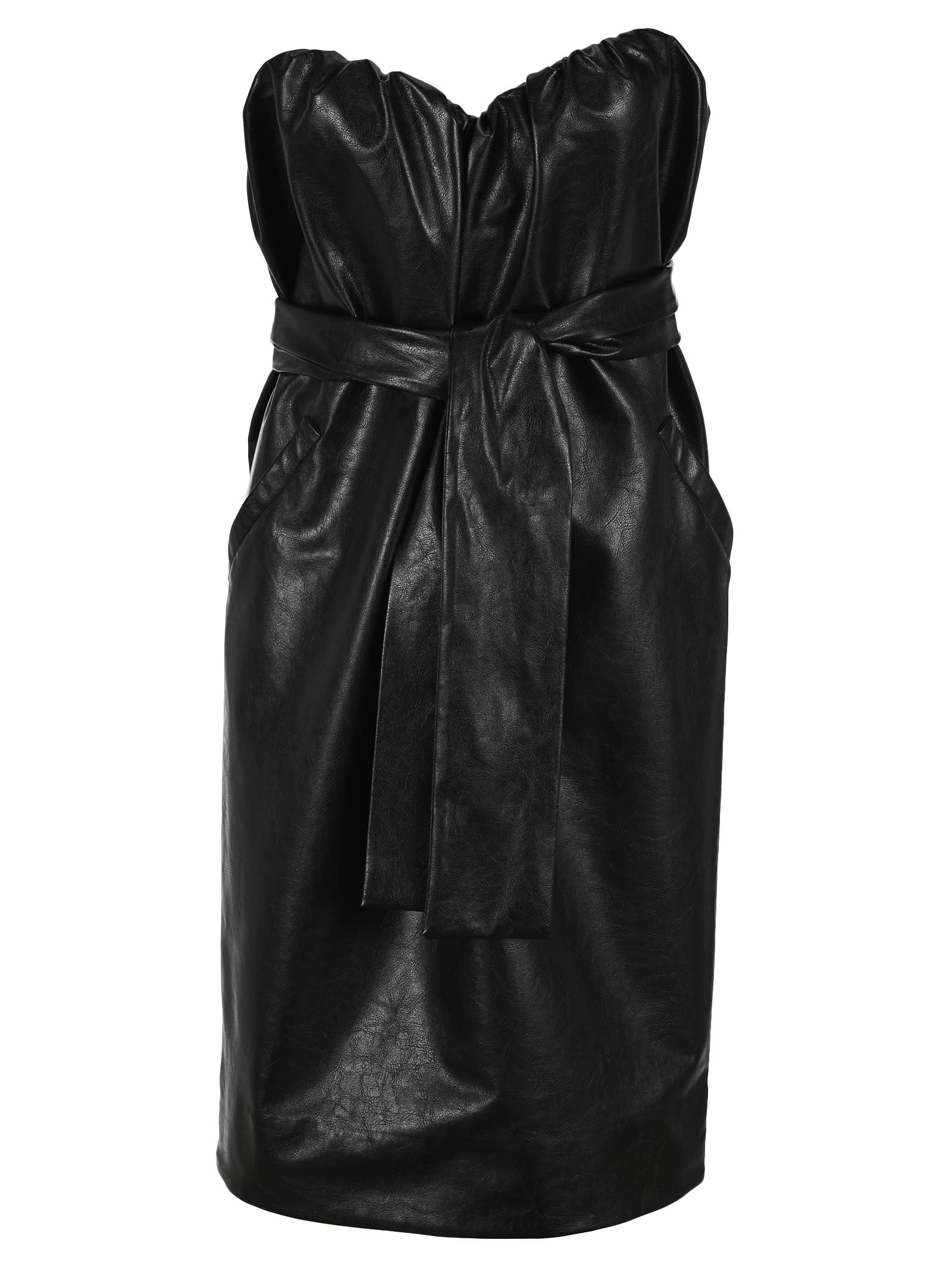 black leather belted dress
