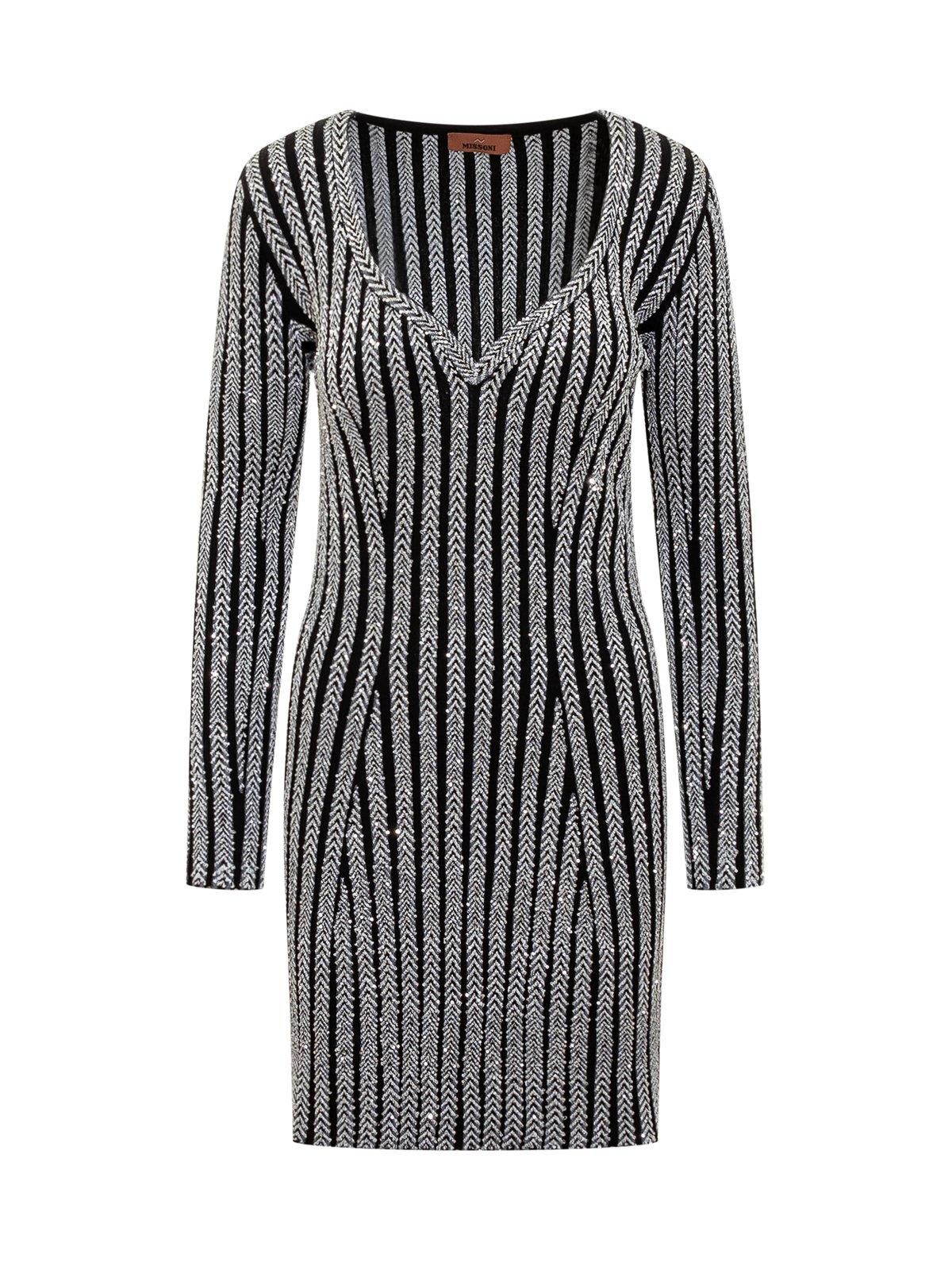 Shop Missoni V-neck Sequin Embellished Mini Dress In Nero E Argento