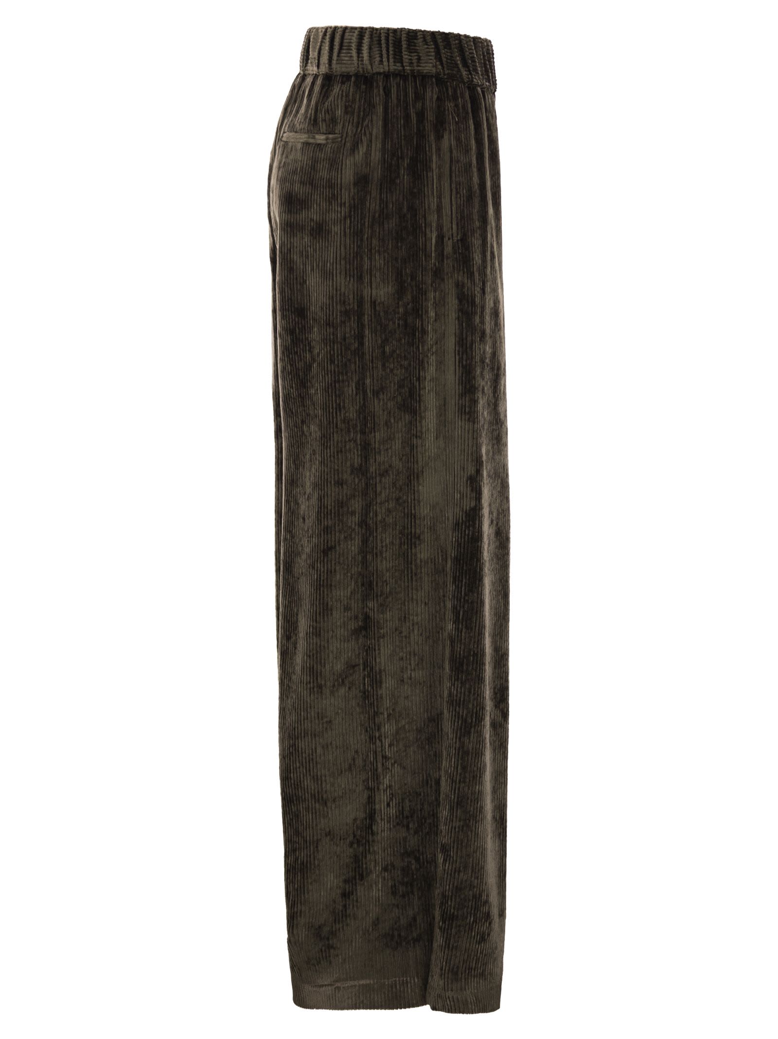 Peserico Velvet Trousers Elastic Waistband In Brown