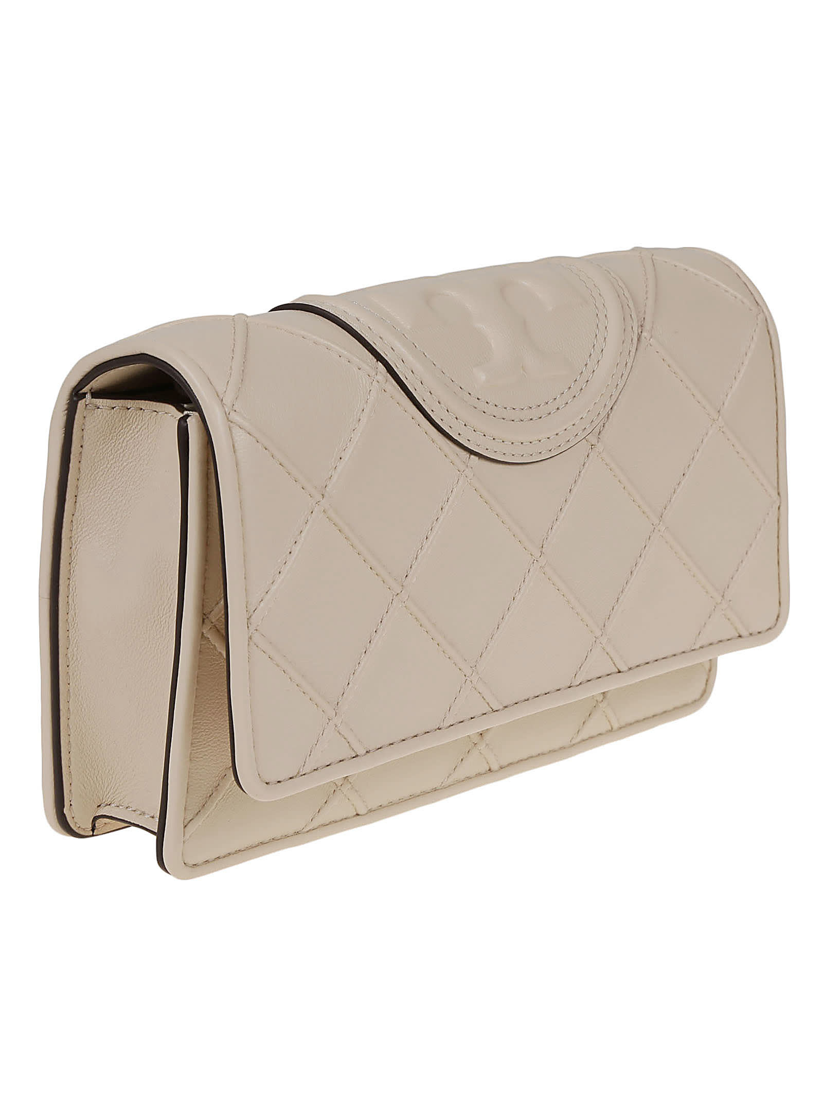 Shop Tory Burch Fleming Soft Chain Wallet In New Cream