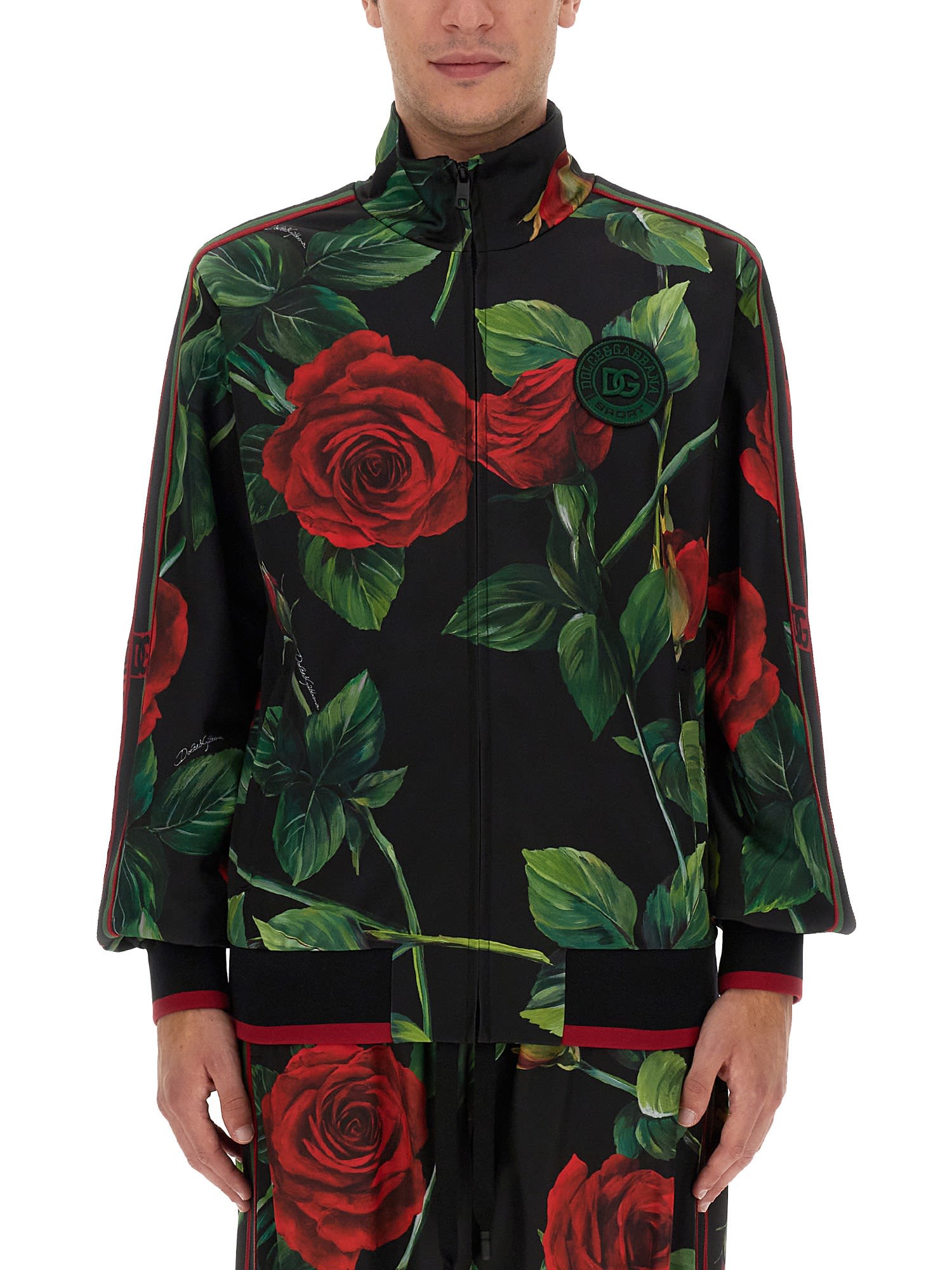 Dolce & Gabbana Sweatshirt With Zipper And Rose Print