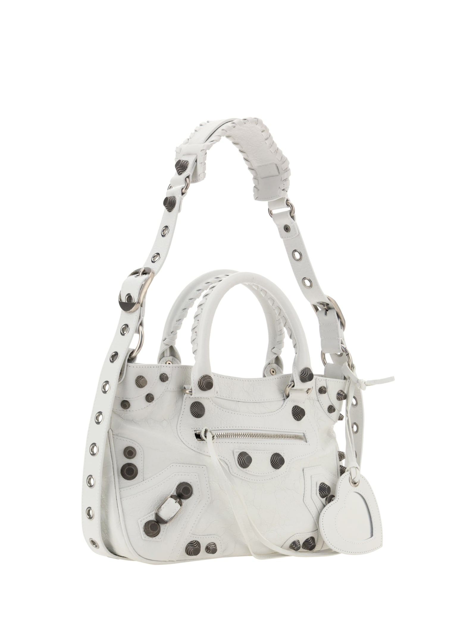 Balenciaga Green Leather Shoulder Handbag With Magnetic Closure And Metal Details In Optic White