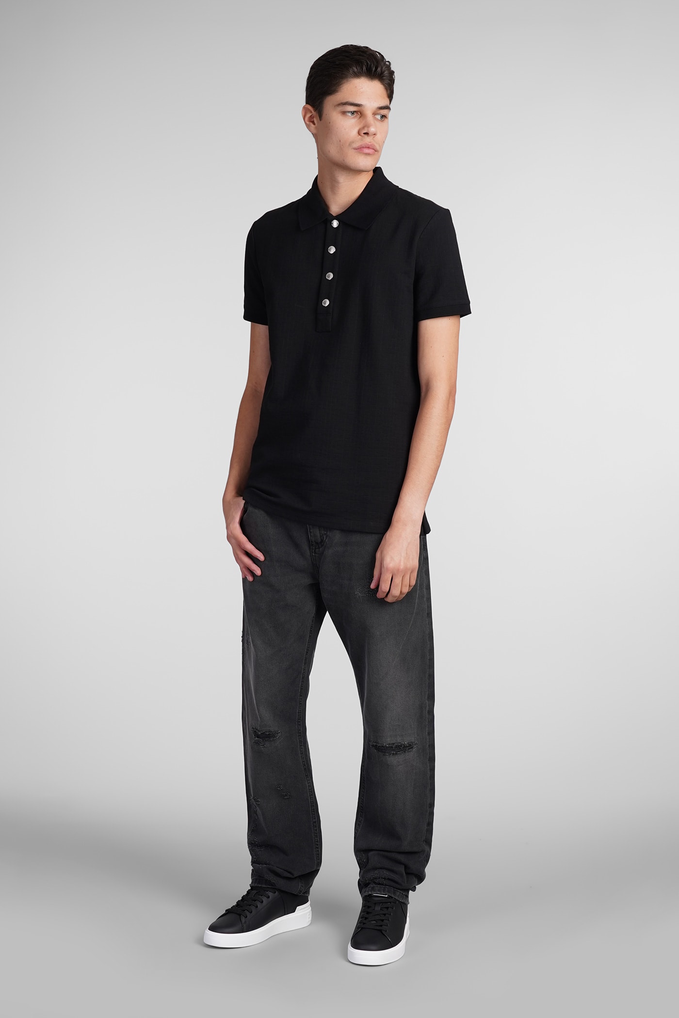 Shop Balmain Polo In Black Cotton