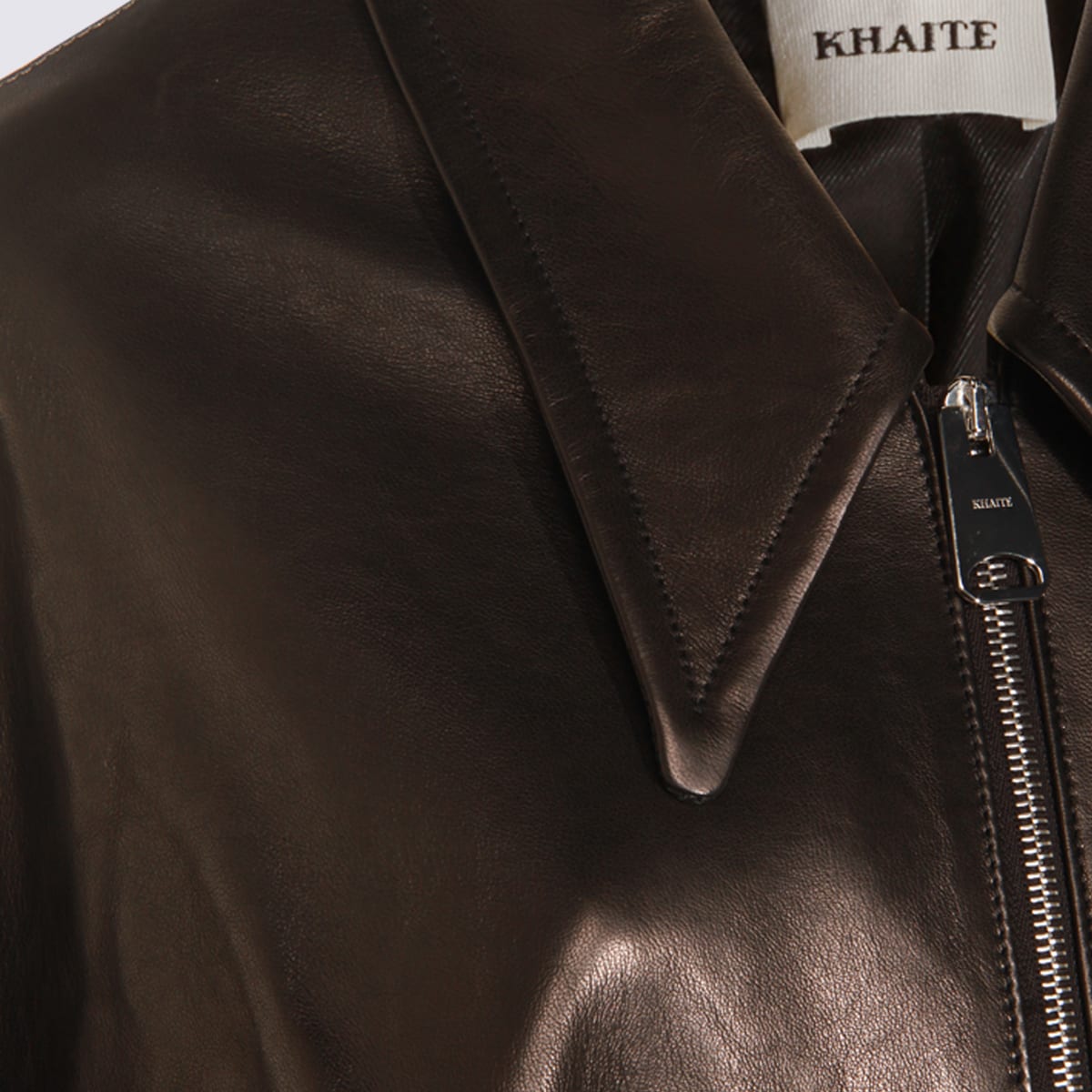 Khaite Black Leather Jacket In Brown