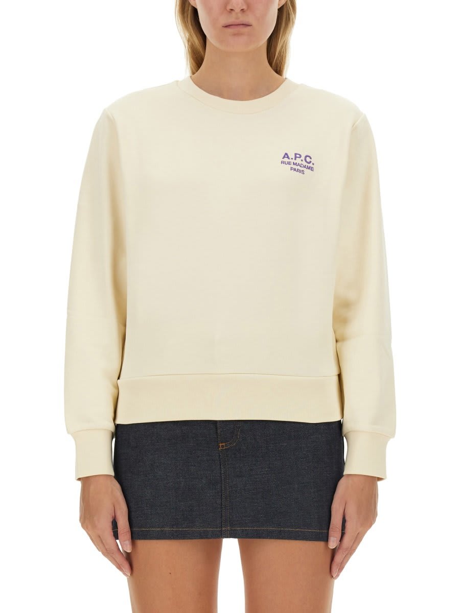 Shop Apc Rue Madame Logo Embroidered Crewneck Sweatshirt In Alh Ecru/violet