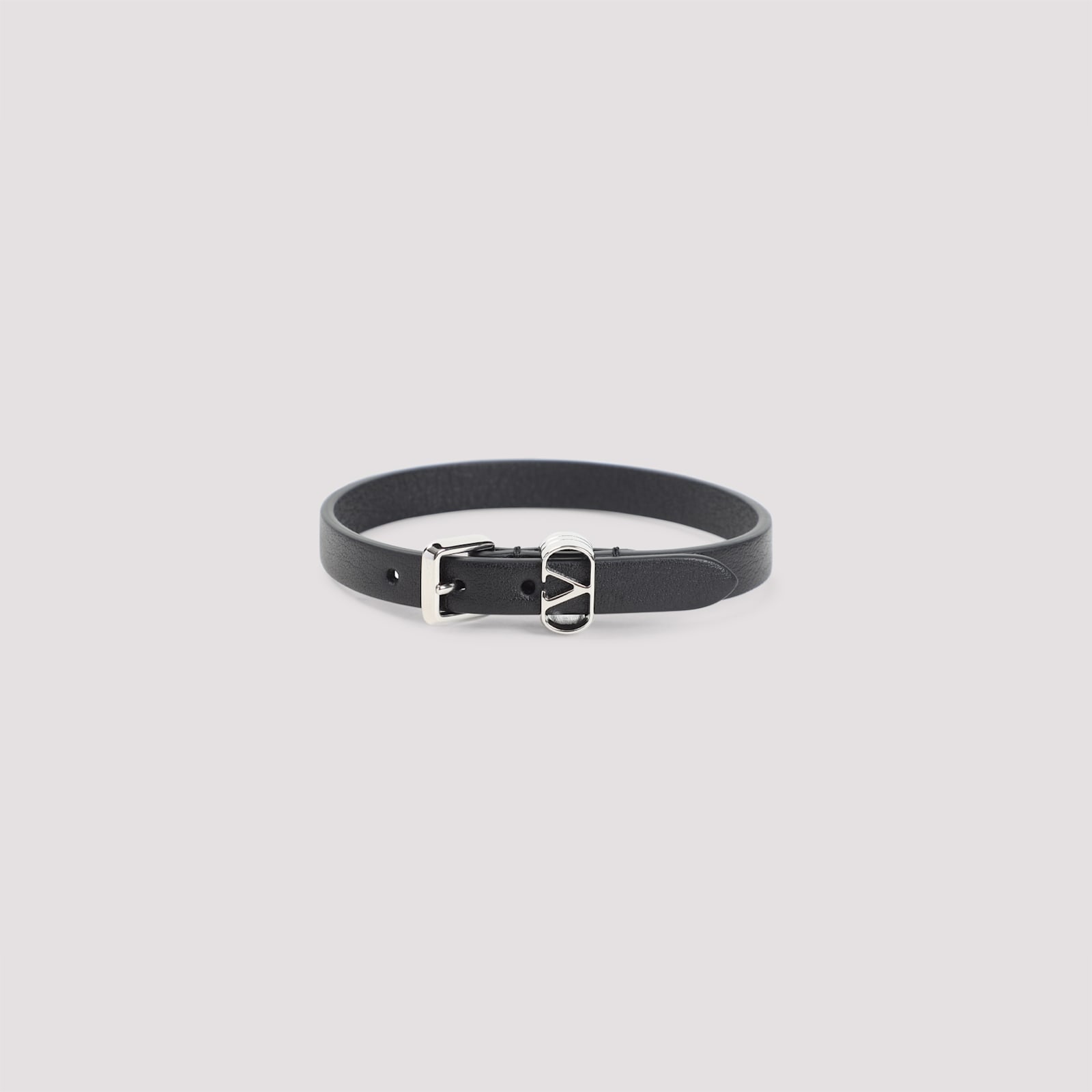 Valentino Ovalette Leather Bracelet In Black