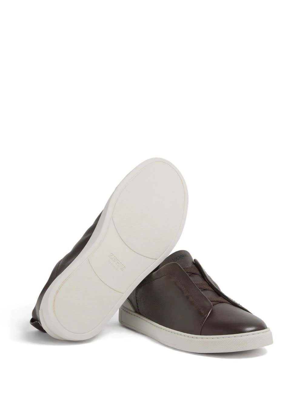 Shop Zegna Triple Stitch Secondskin Sneakers In Dark Brown