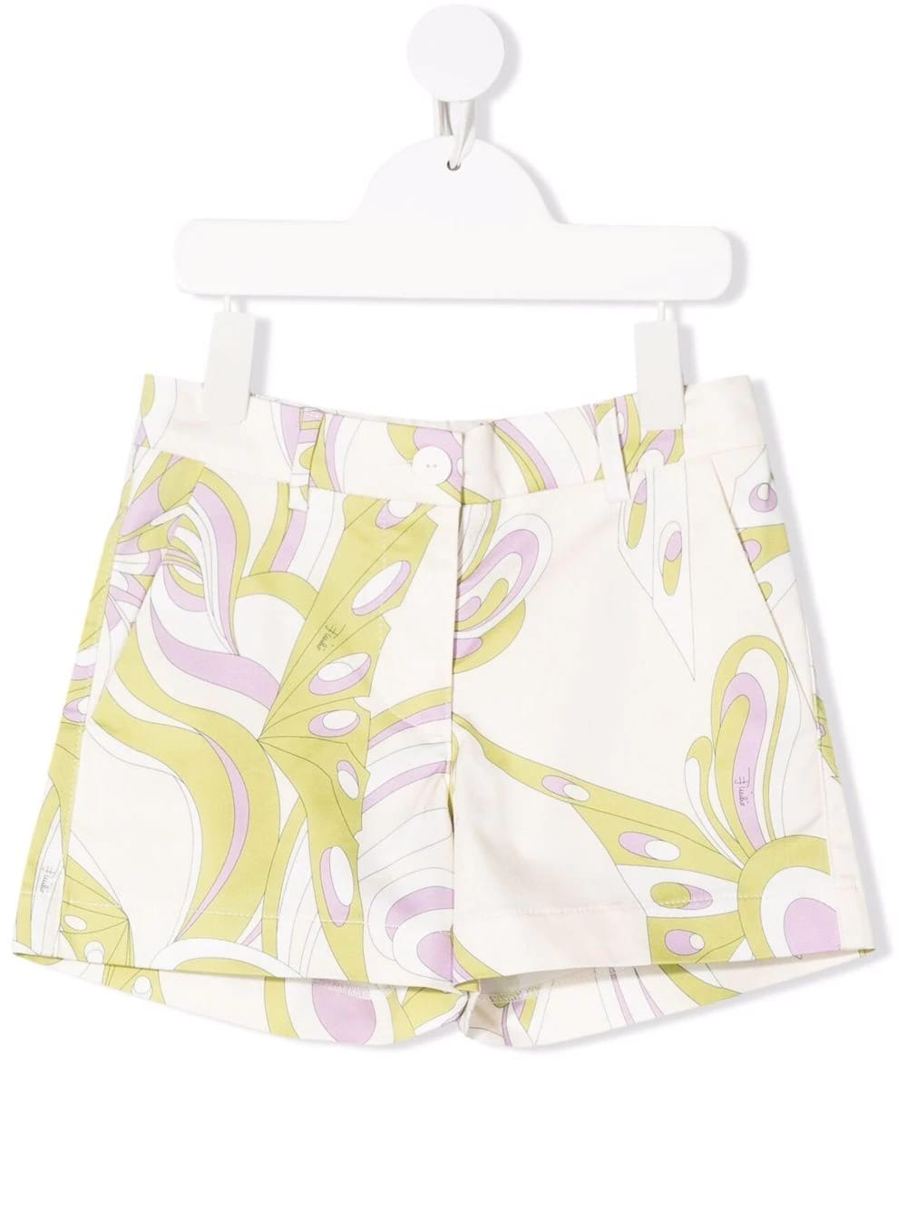 Emilio Pucci Kids Light Green Shorts With Lilac And White All-over Print