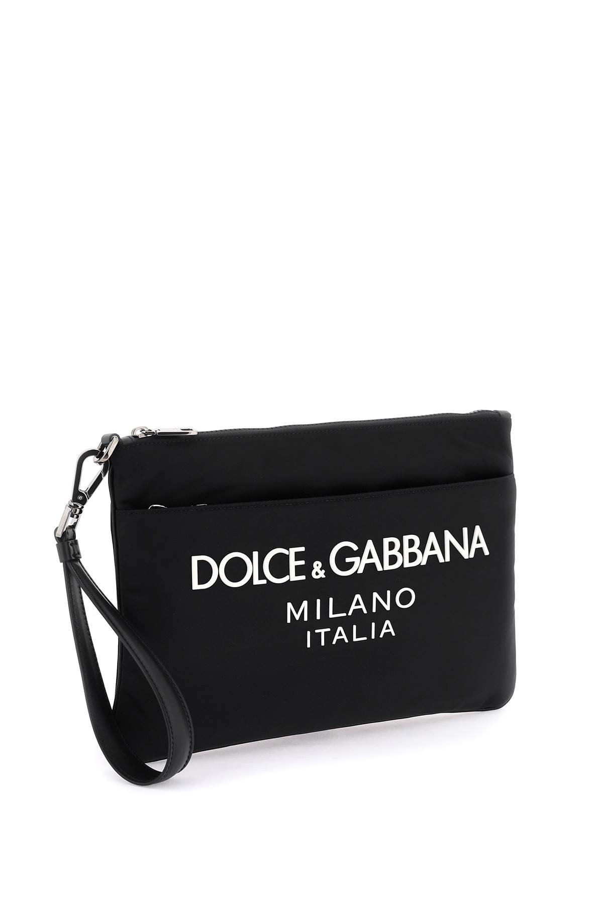Shop Dolce & Gabbana Nylon Pouch With Rubberized Logo In Nero/nero