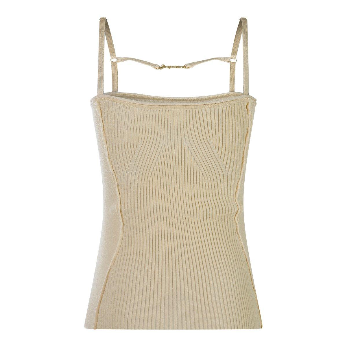 Jacquemus Ribbed Singlet Top In Ivory