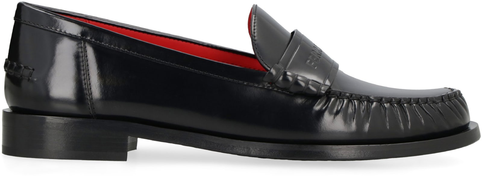 Shop Ferragamo Brushed Leather Loafers In Black