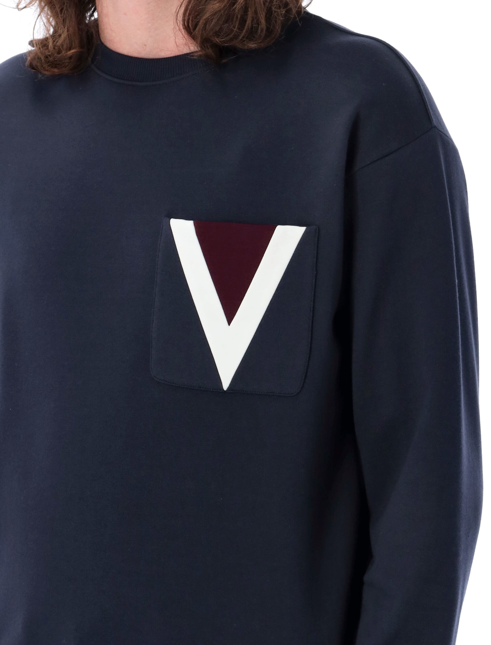 Shop Valentino Crewneck Sweatshirt In Navy