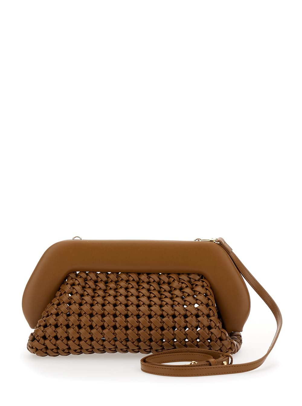Shop Themoirè Bios Knots Brown Clutch Bag With Braided Design In Eco Leather Woman