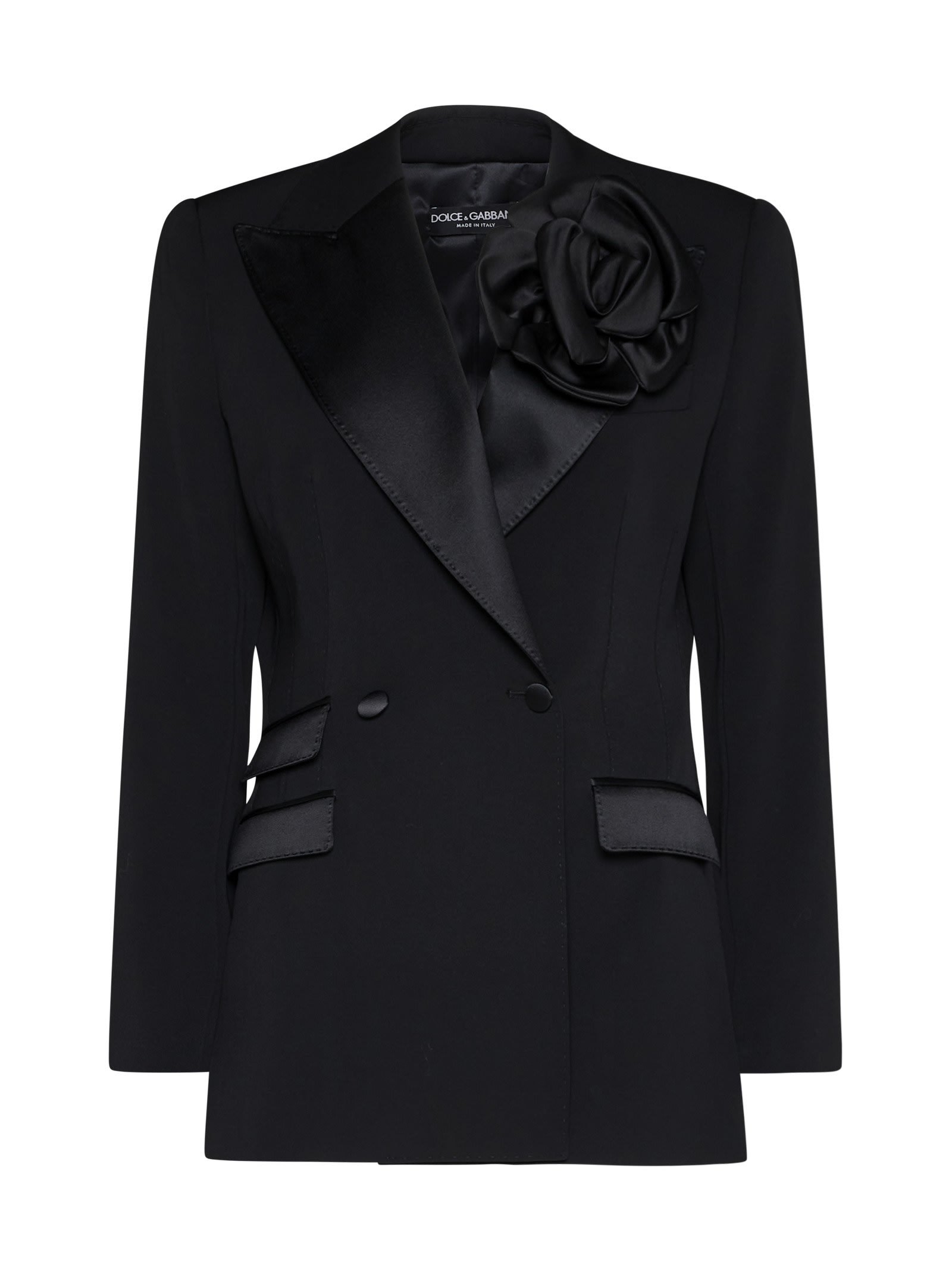 Shop Dolce & Gabbana Double-breasted Jacket With Applied Flower In Nero