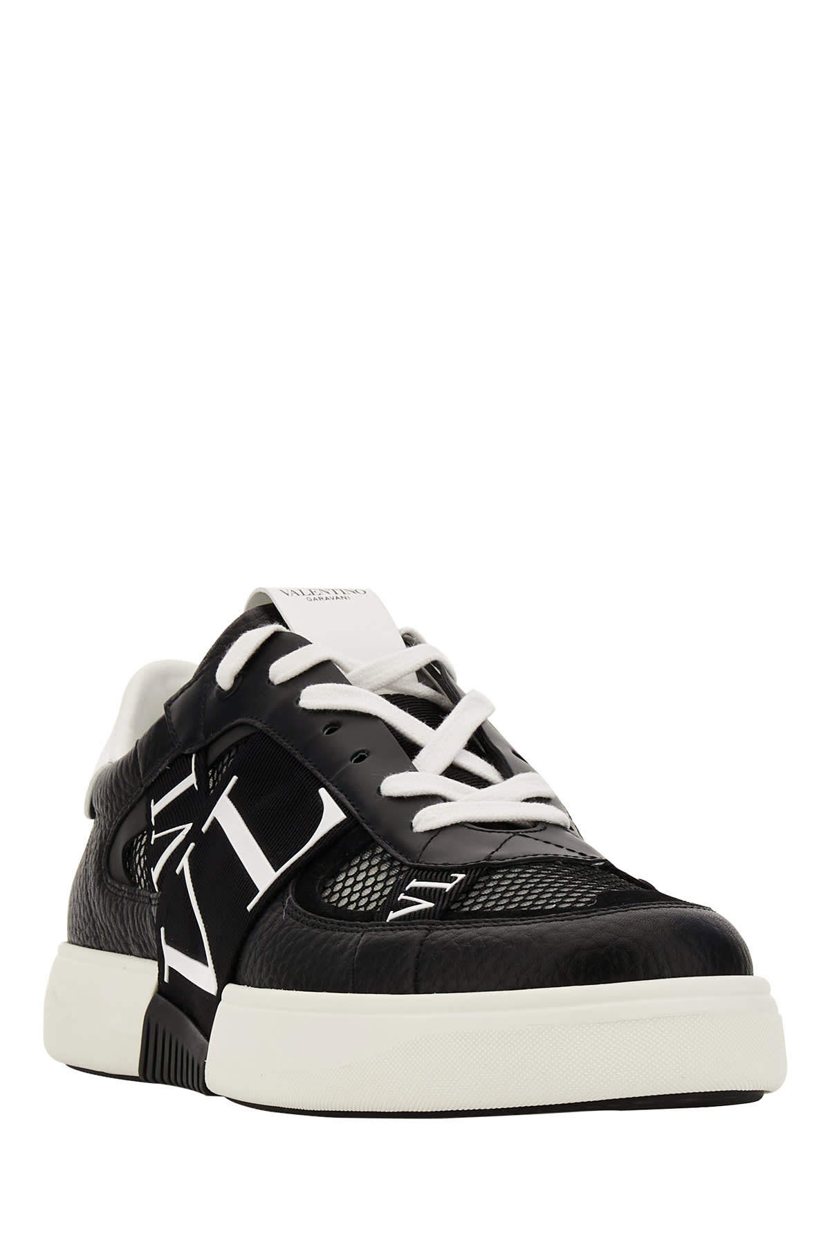 Shop Valentino Black Leather Vltn Sneakers In 0ni