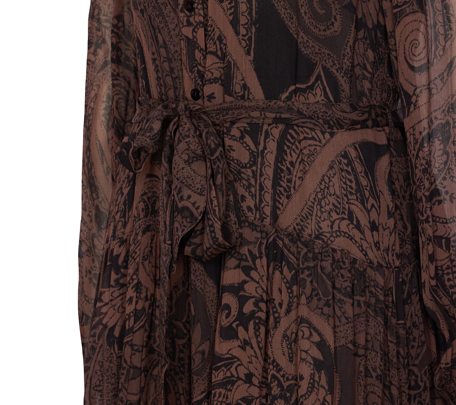 Pinko Long Sleeve Tiered Dress With Belt Detail In Brown