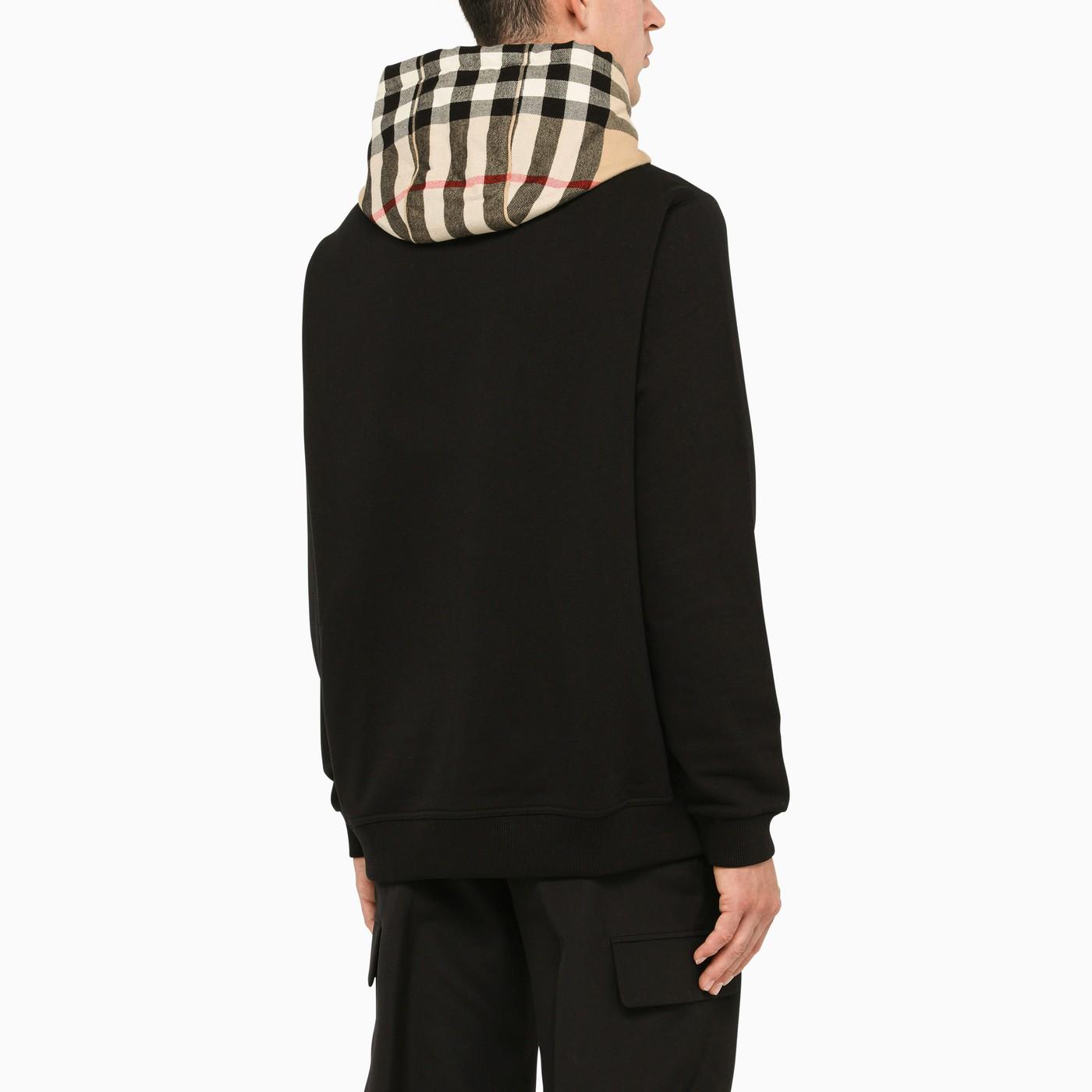 Shop Burberry Black Hoodie With Check Motif