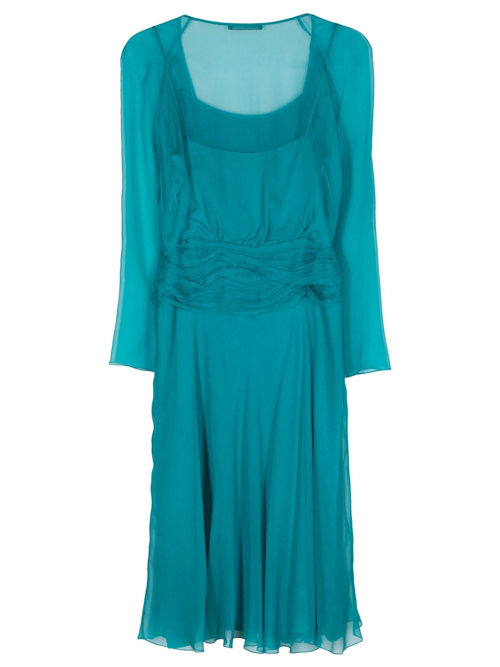 Shop Alberta Ferretti Teal Blue Silk Midi Dress