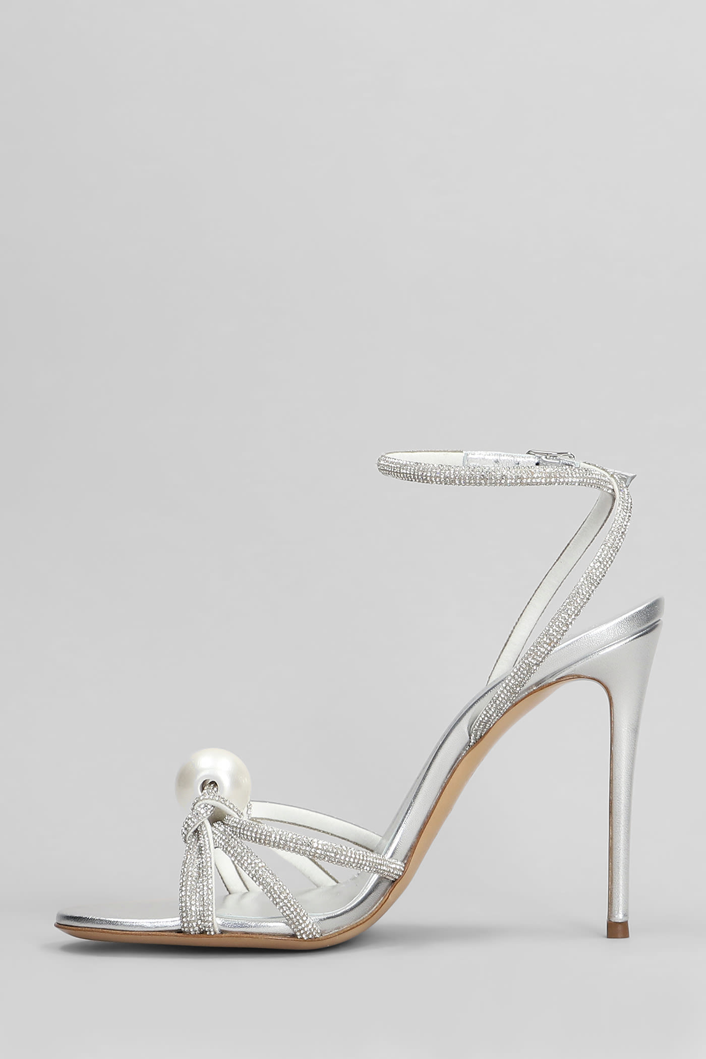 Casadei Crystal-embellished Silver Sandals With Steel Blade Heel In Silver