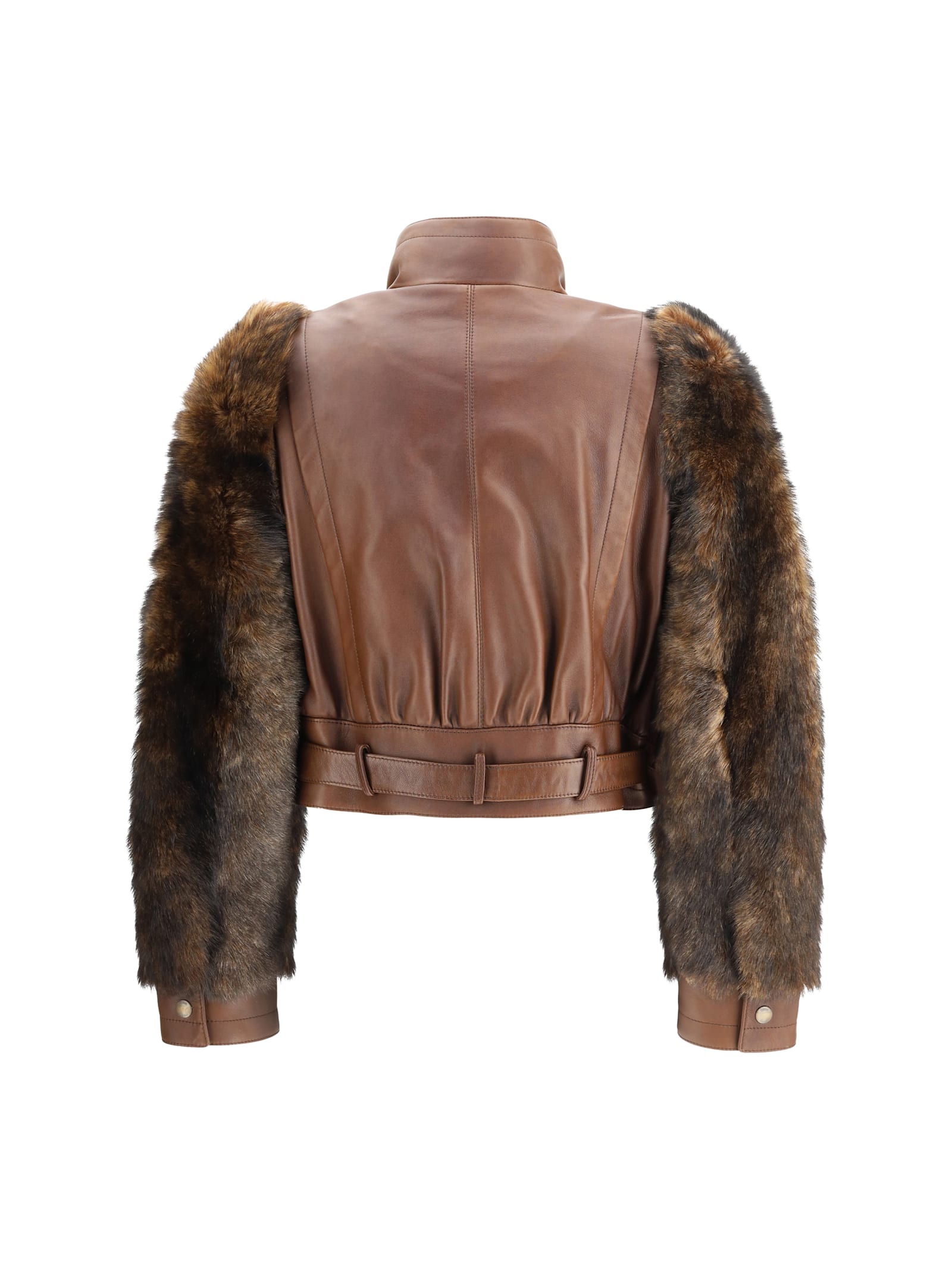Chloé Leather And Fur Short Jacket In Multi